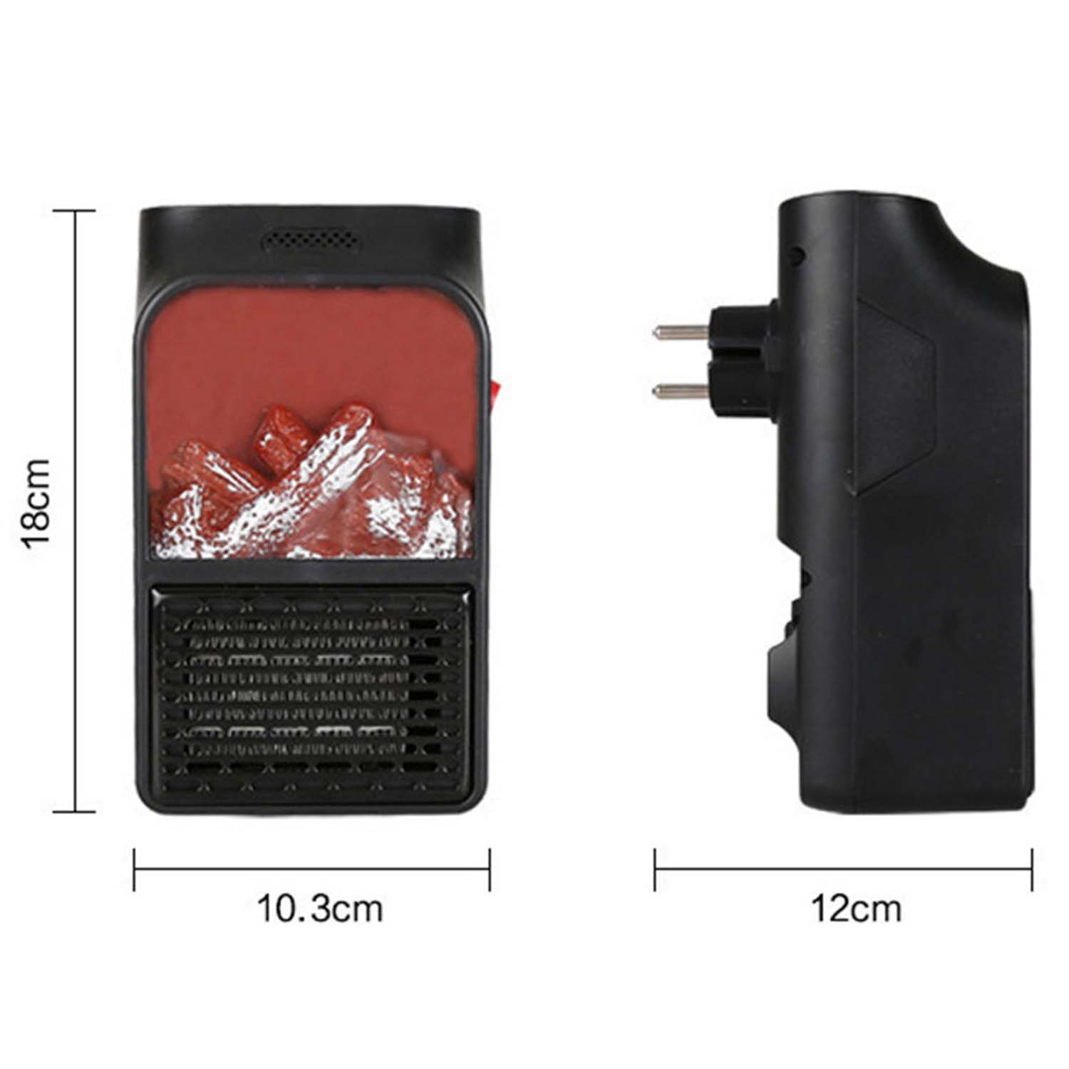 Size comparison of portable electric fireplace heater