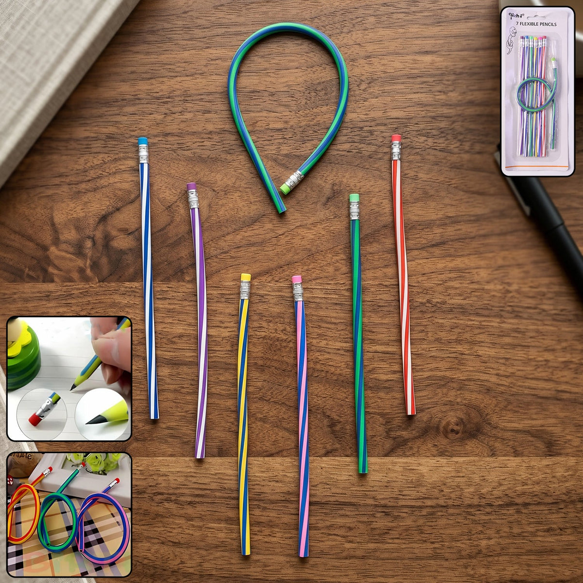 7-Piece Multicolored Swirl Design Pencils Set with Eraser