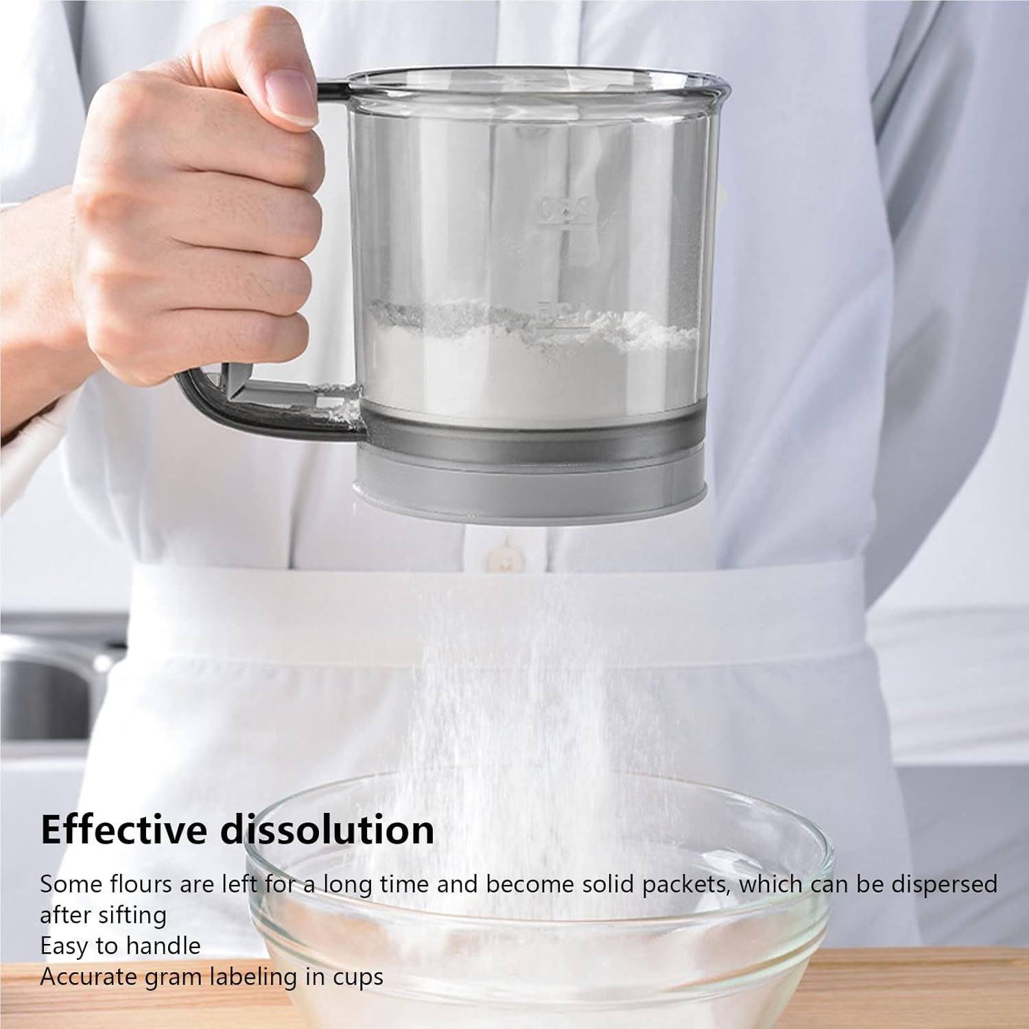 Plastic Flour Sieve Cup with Handle and Fine Mesh Filter for Kitchen Baking