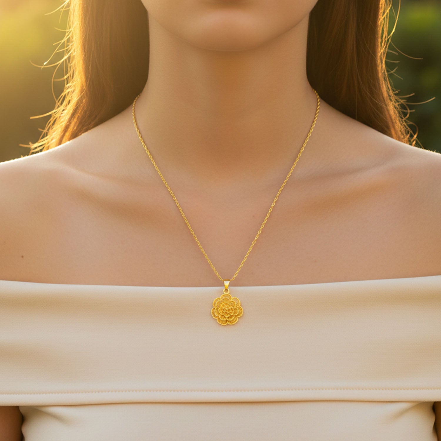 Elegant Floral Design Gold Plated Pendant Necklace (1 Pc)