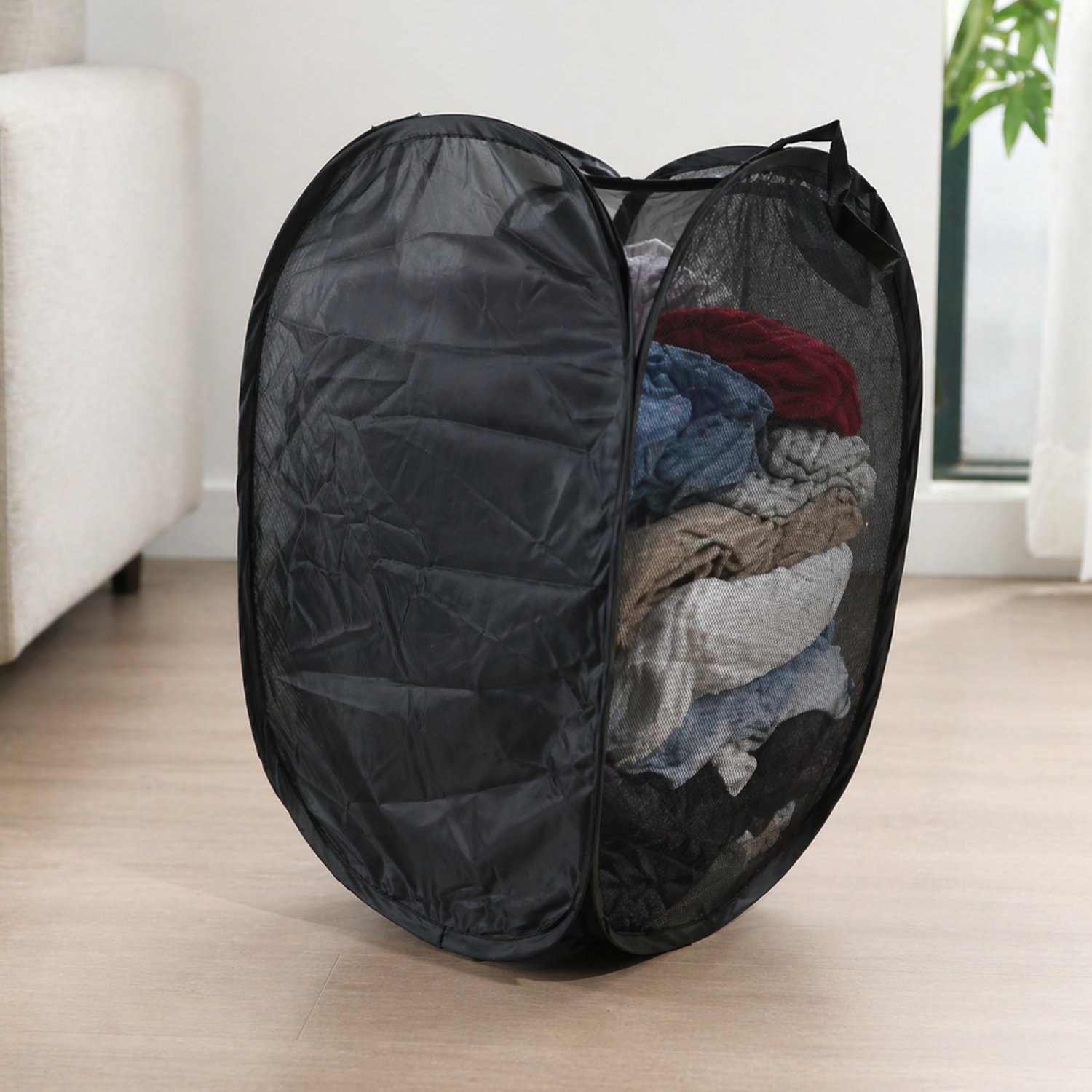 Premium Foldable Laundry Basket Solid Fabric Clothes Hamper (1 Pc, 37x37x60cm)