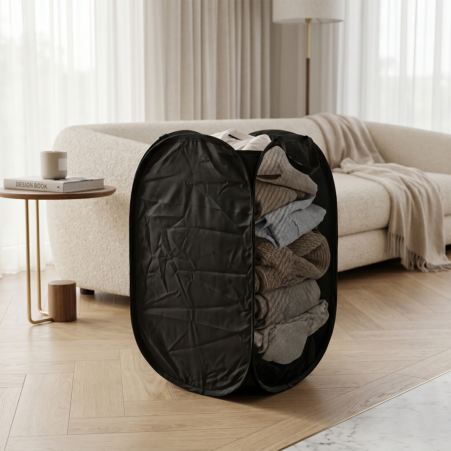Premium Foldable Laundry Basket Solid Fabric Clothes Hamper (1 Pc, 37x37x60cm)