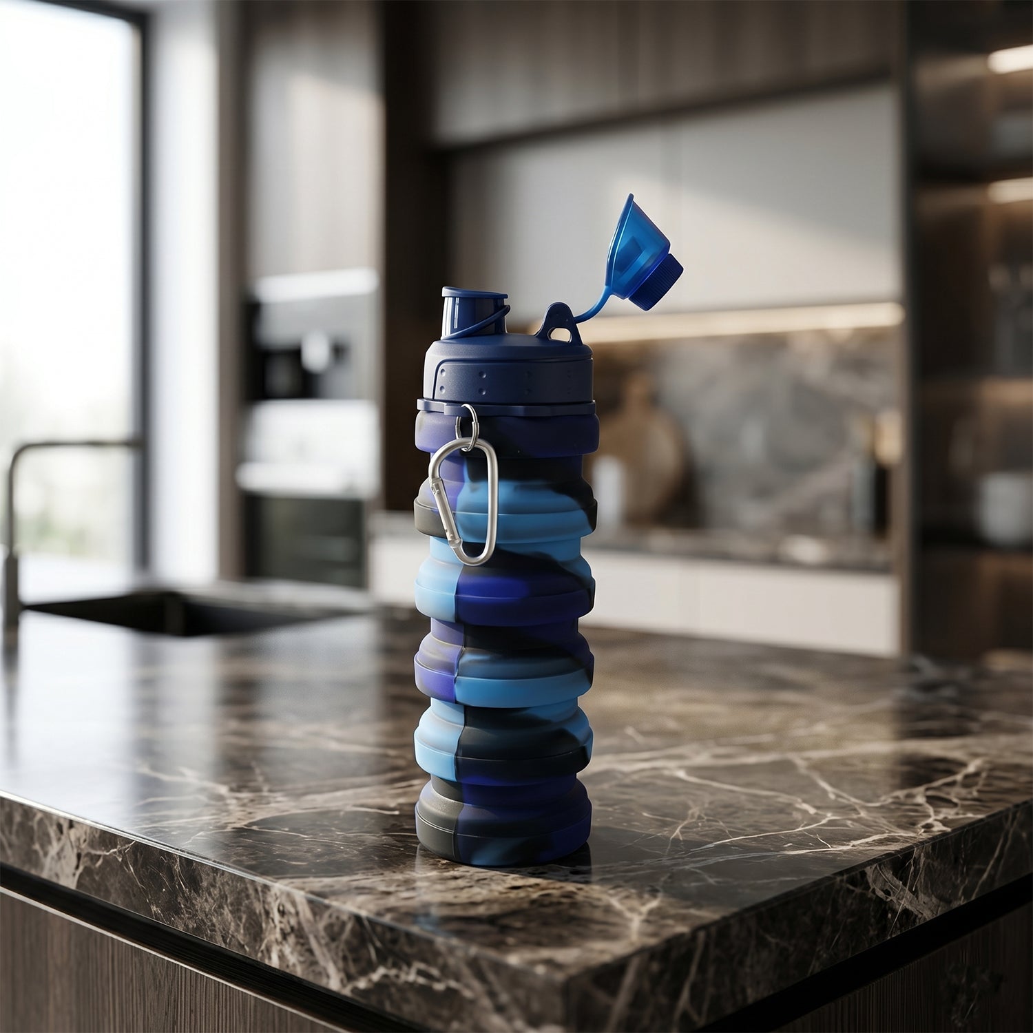 Expanded collapsible water bottle side view
