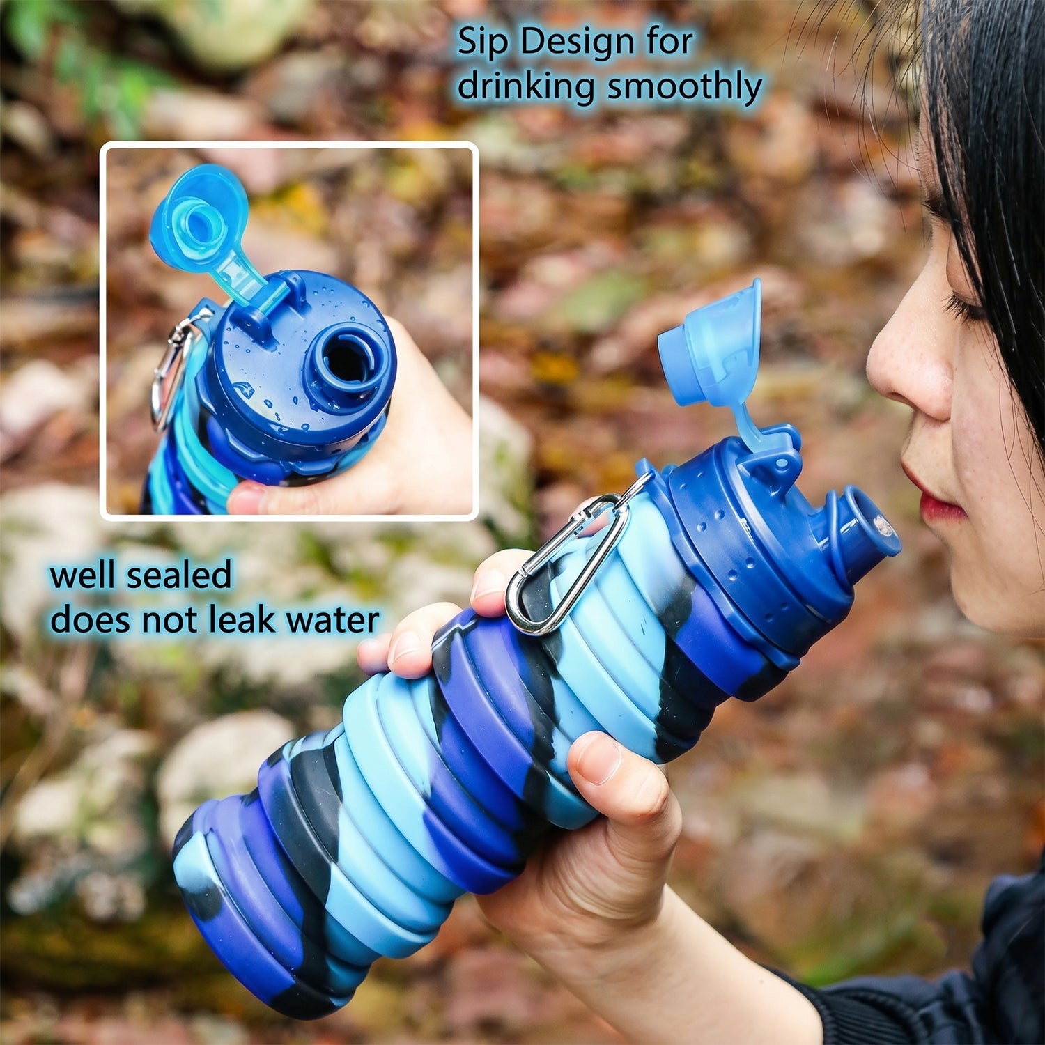 Water bottle with leak-proof flip cap open