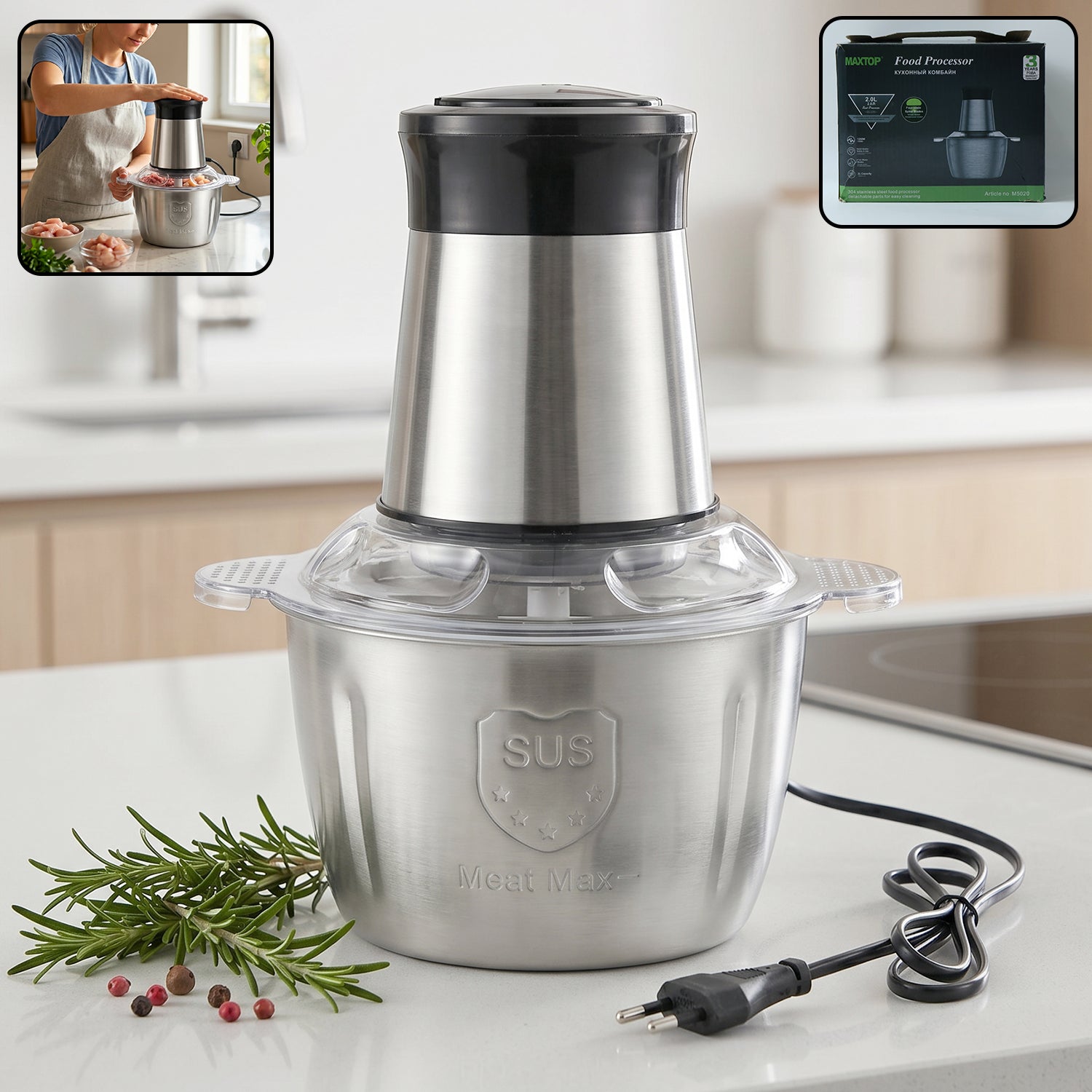 Electric SS food processor 2 litre stainless steel chopper mixer grinder