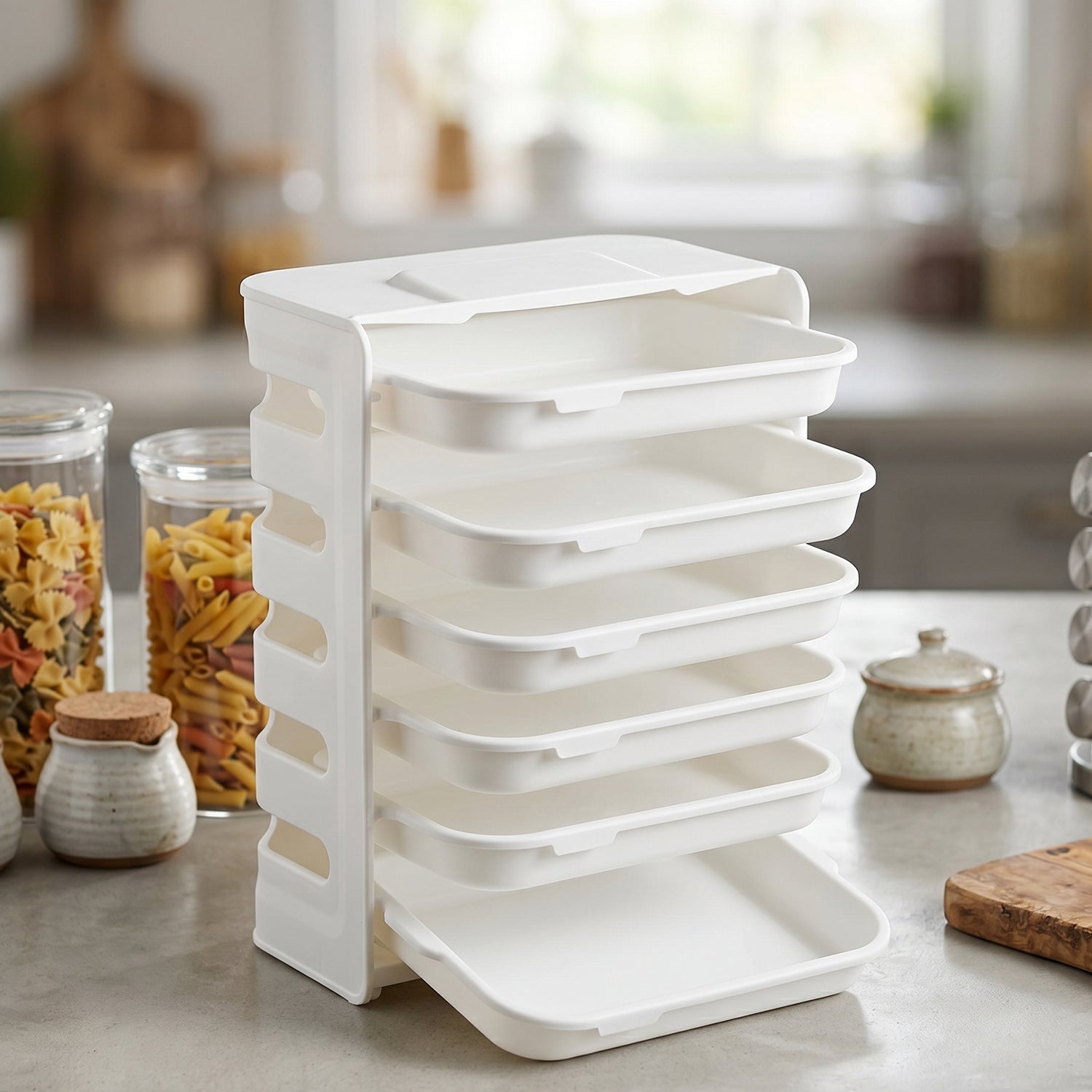 Wall Mount 6-Layer Food Storage Rack â€“ Stackable, Space-Saving Organizer