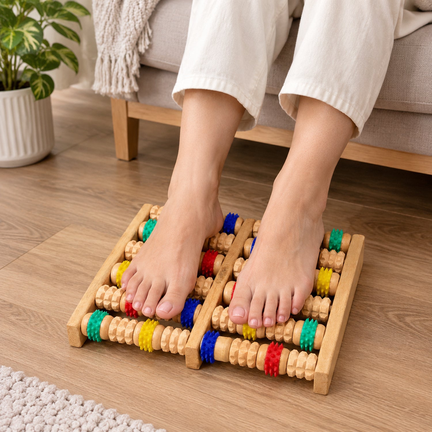Wooden Acupressure Foot Massager Roller Board 25 x 20 Cm