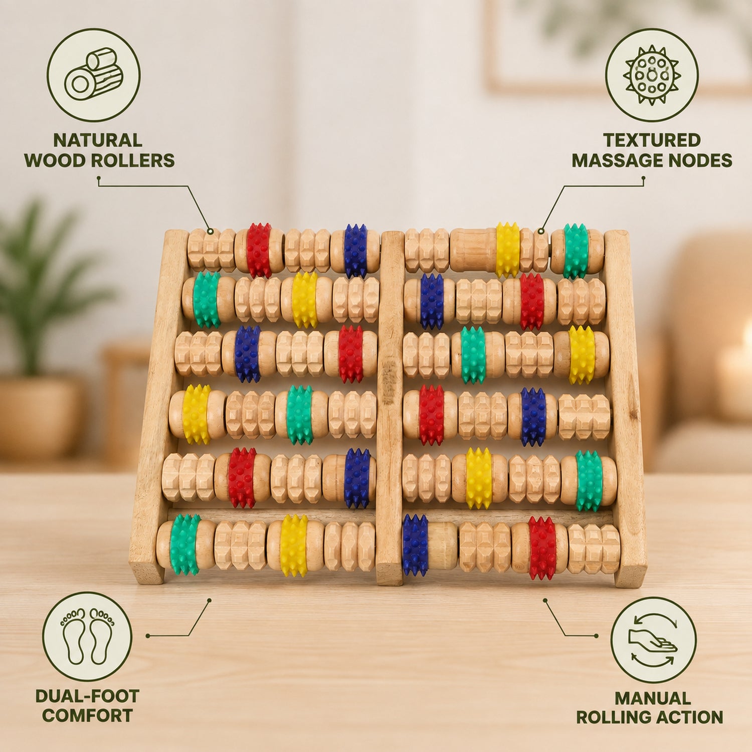 Wooden Acupressure Foot Massager Roller Board 25 x 20 Cm