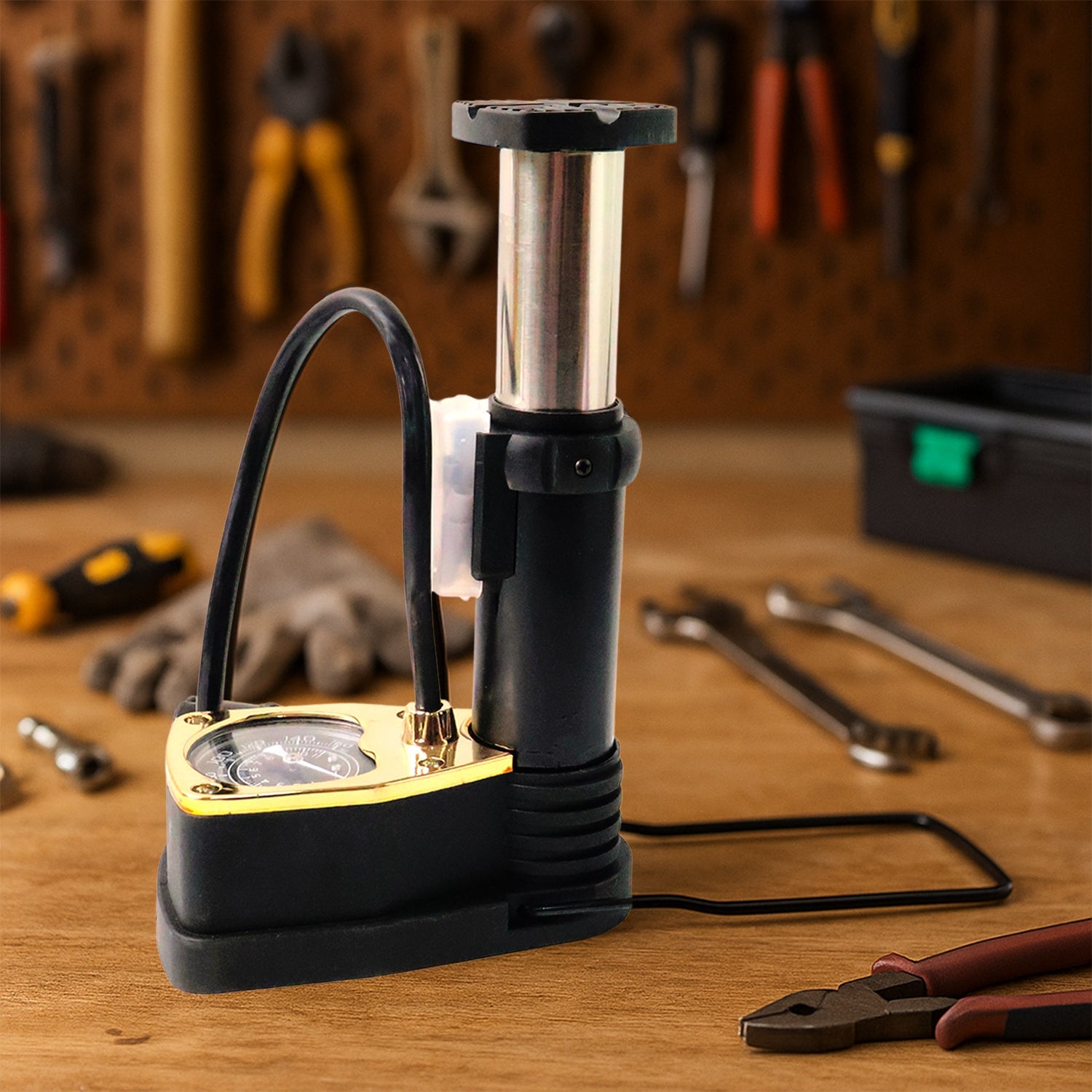 Lightweight foot air pump for bike and car tires