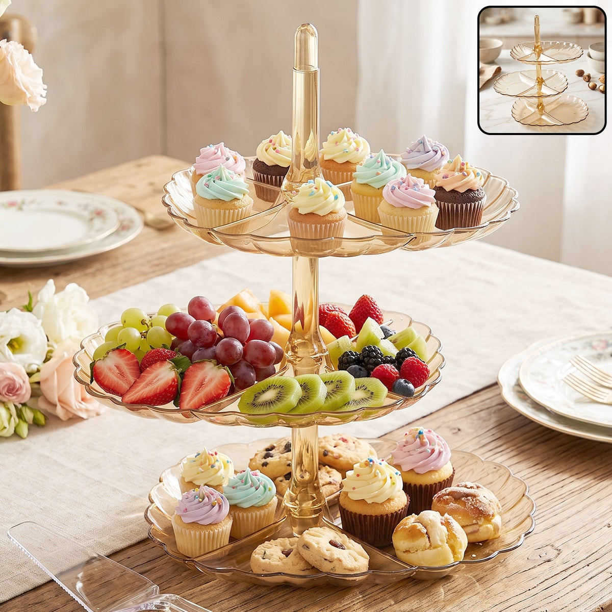 Acrylic 3 Tier Snack and Dessert Serving Stand for Parties and Home (1 Pc)