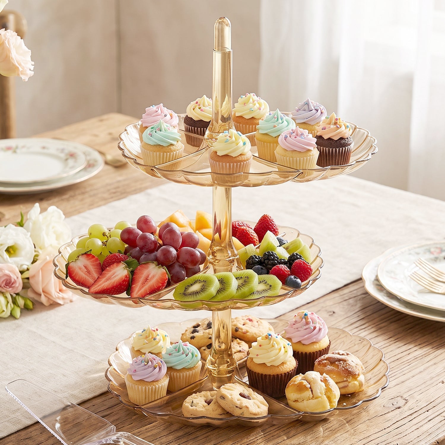 Acrylic 3 Tier Snack and Dessert Serving Stand for Parties and Home (1 Pc)