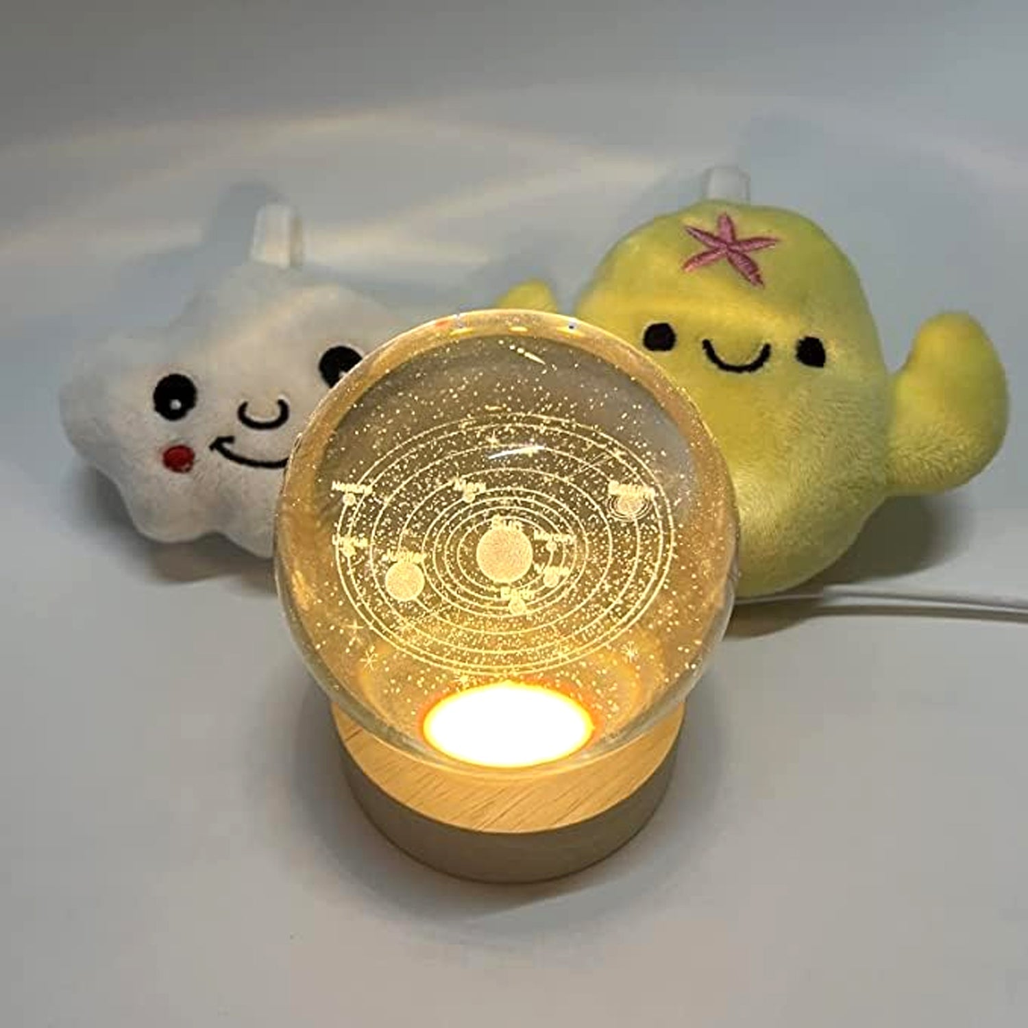 3D Crystal Ball Lamp glowing with galaxy design