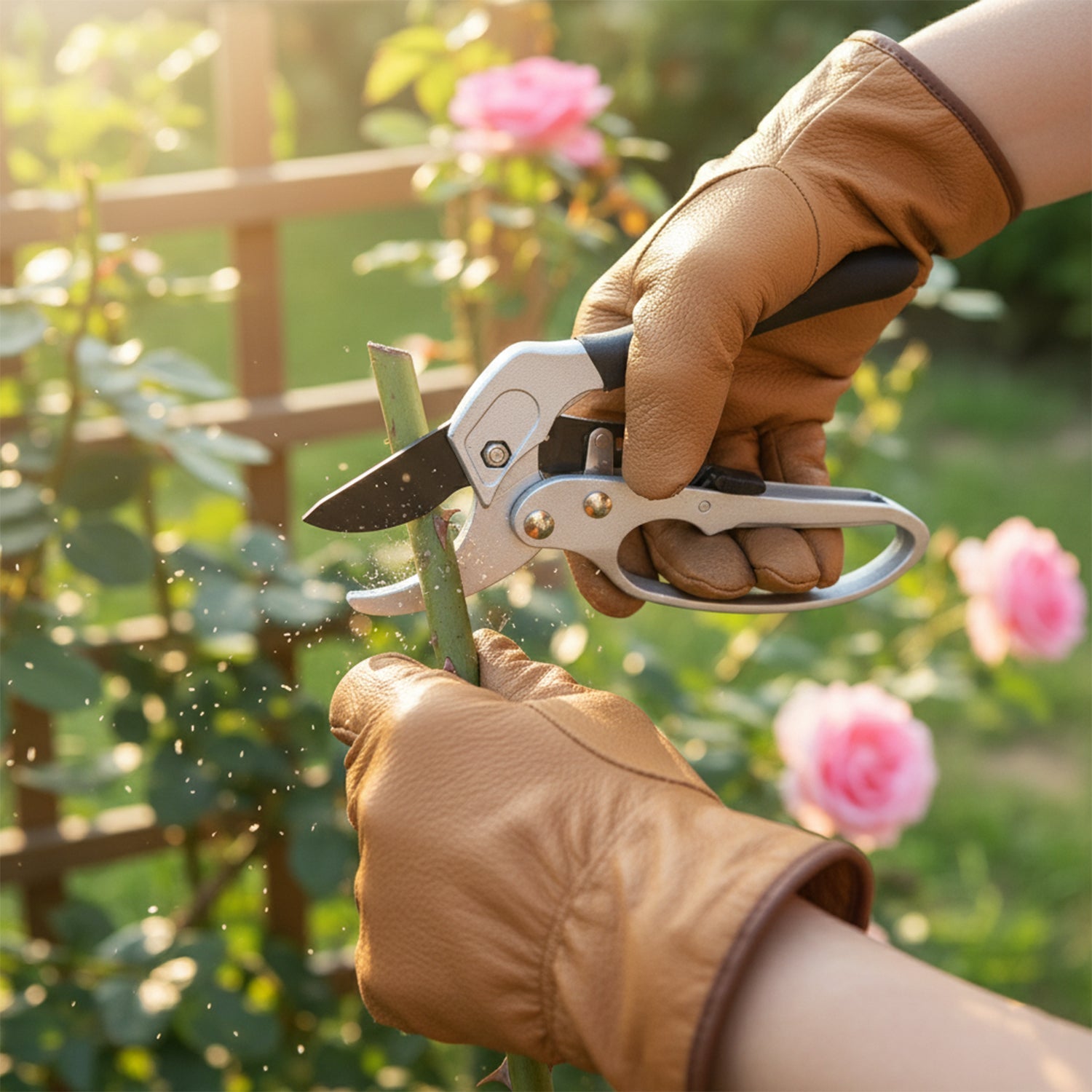 Ergonomic garden pruning shears in use