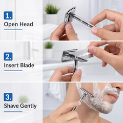 Stainless steel razor head close-up