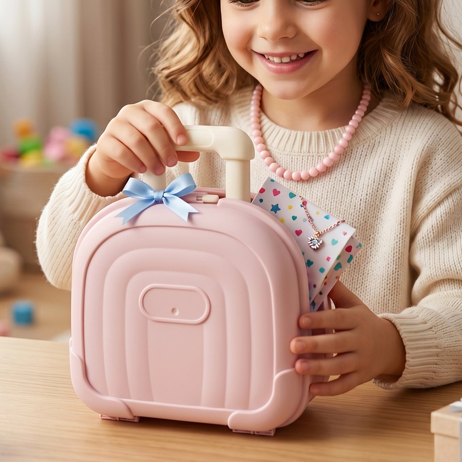 Mini Suitcase Shape Plastic Storage Box Cute Trolley Organizer Gift (1 Pc)