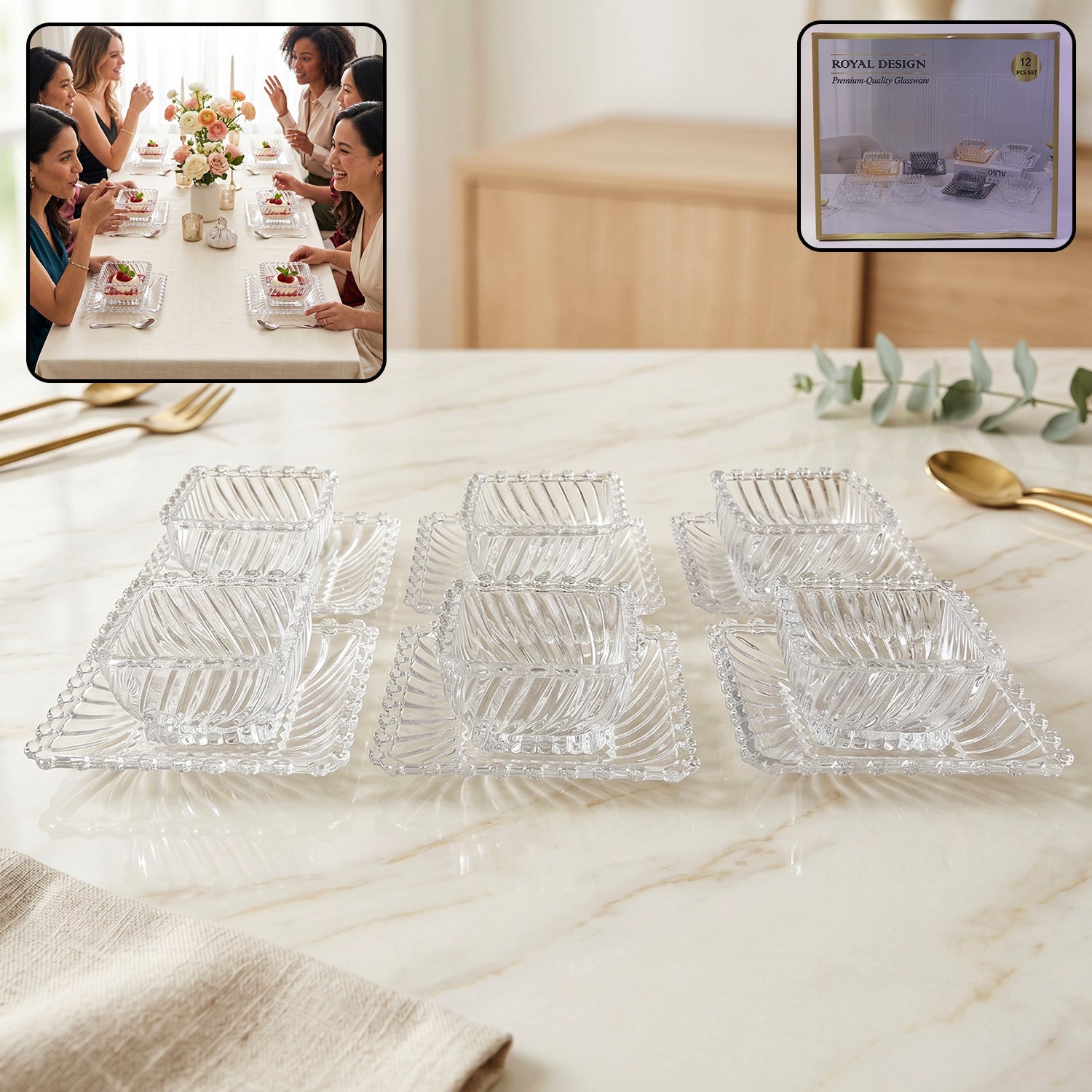 Royal Premium Glassware Serving Plate and Bowl (12 Pc Set)