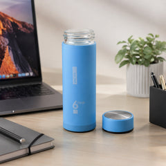 Glass drinking bottle with lid