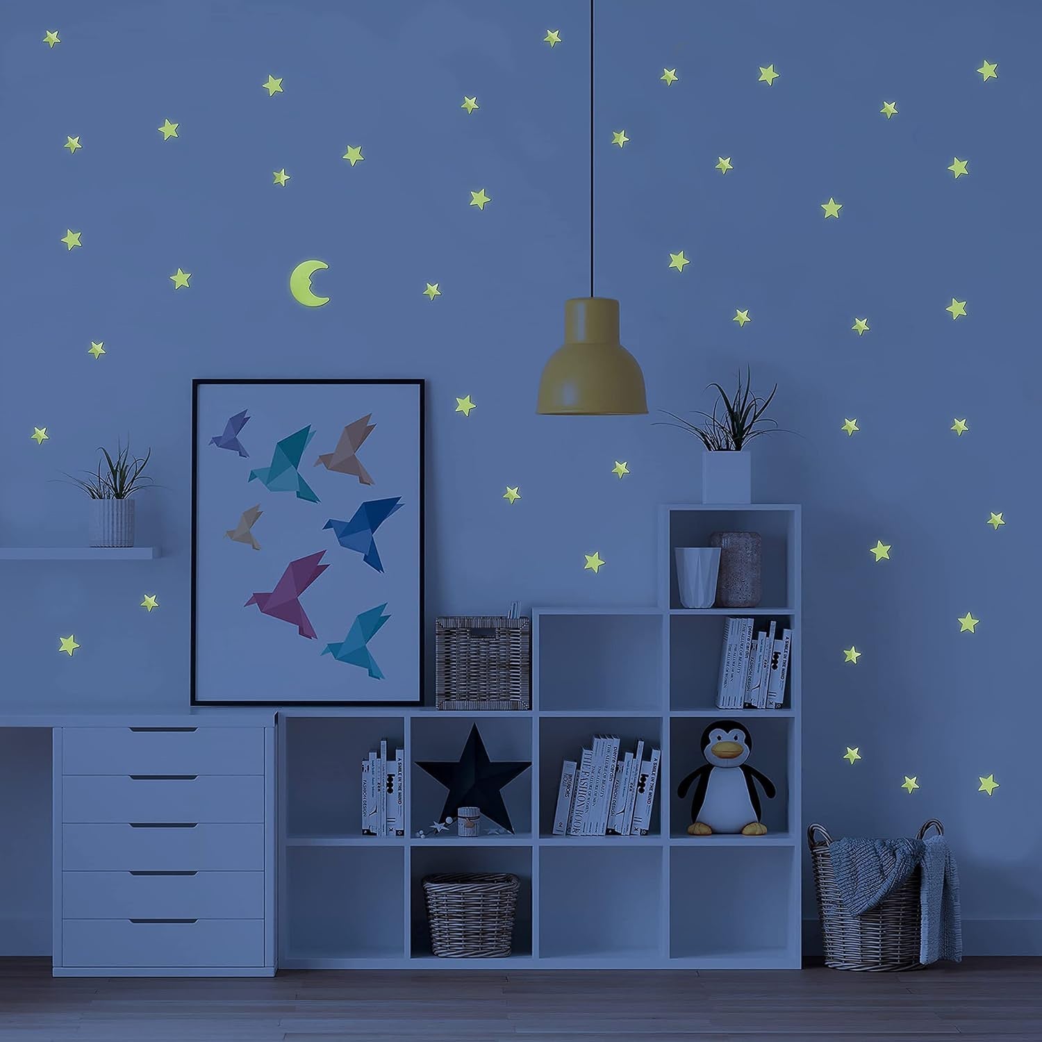 Close-up of glowing star wall decal
