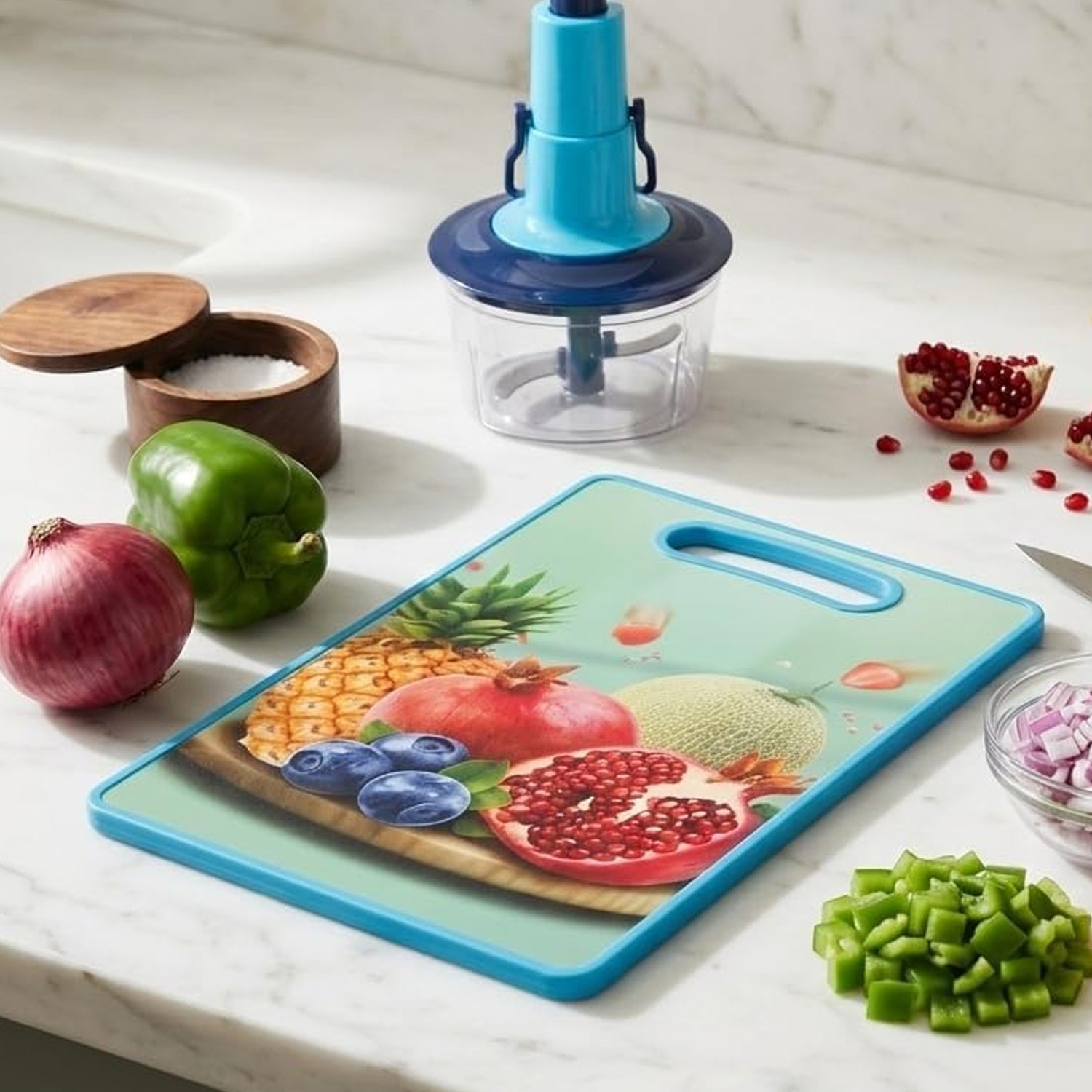 Green cutting board angled view