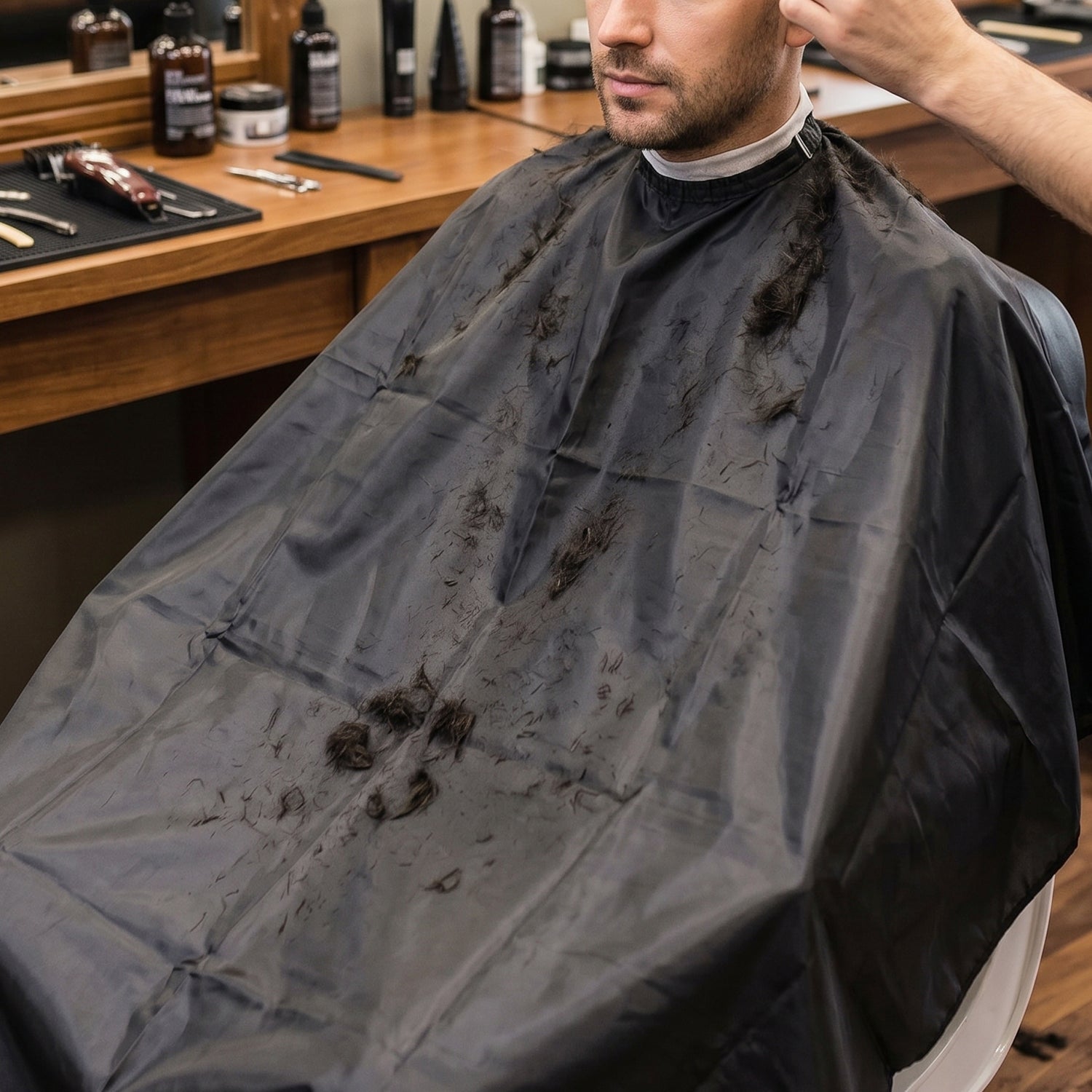 Waterproof barber cloth apron cape front view