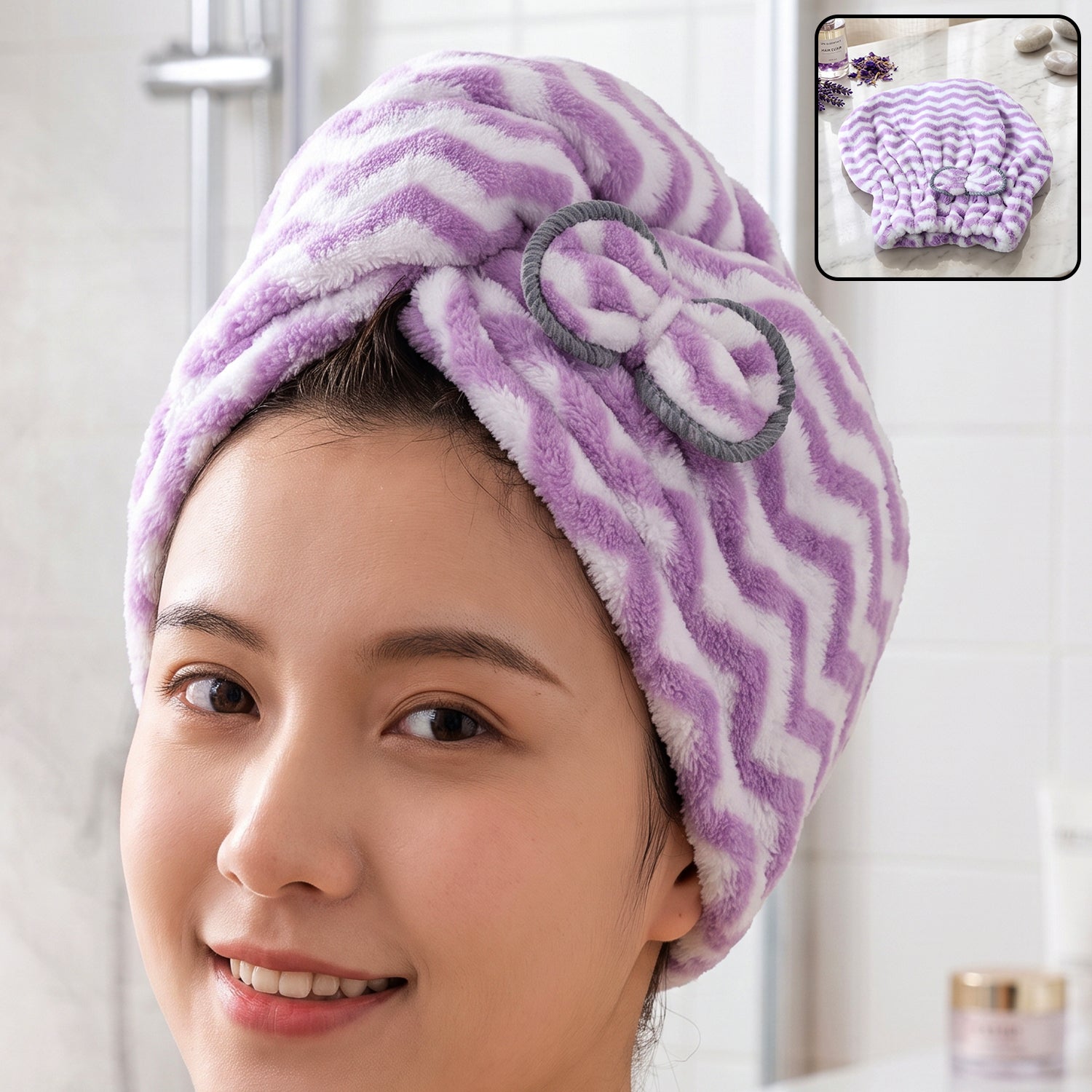 Microfiber quick dry hair towel wrap cap for women