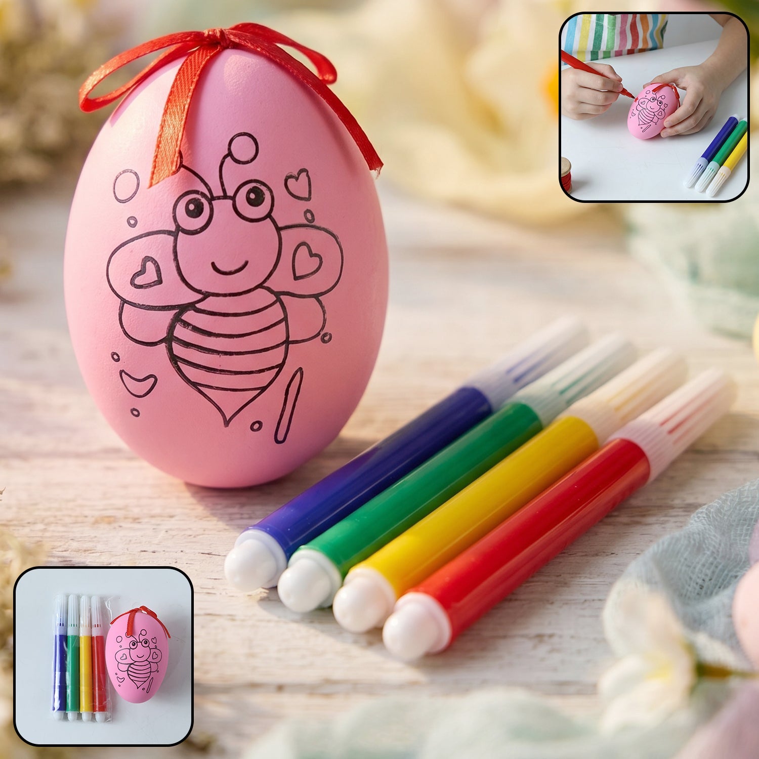 Hand-painted eggs created with colored pens