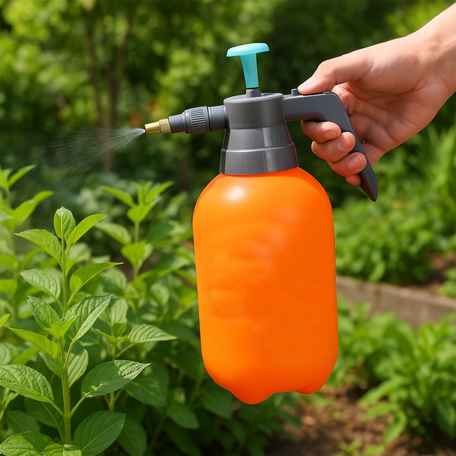 Close-up of garden pressure sprayer pump features