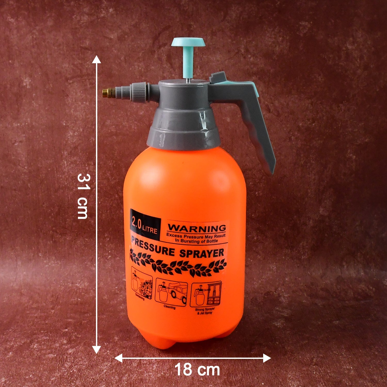 Angled view of garden pressure sprayer pump