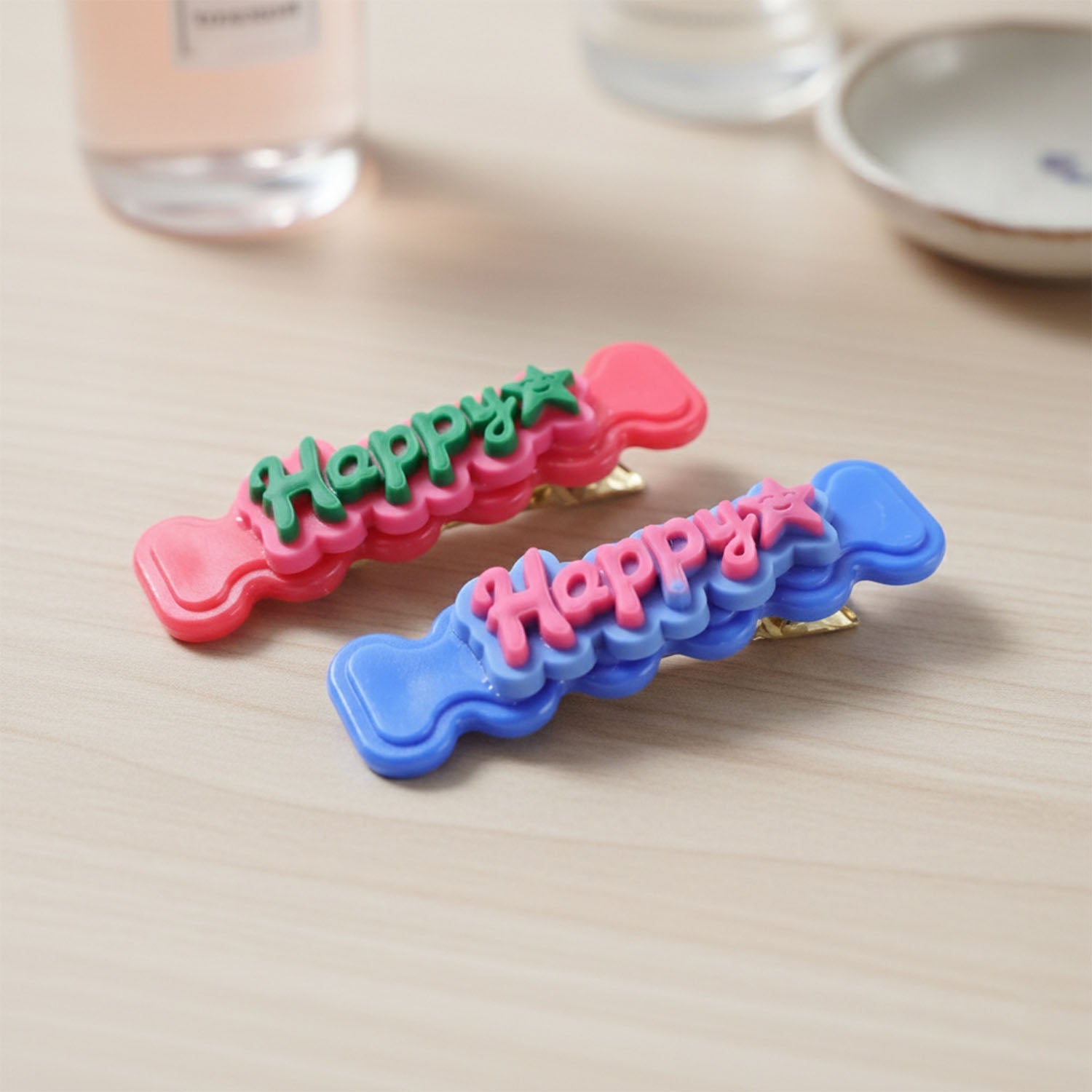 Cute “Happy” Bone-Shaped Snap Hair Clips Set (4 Pc)