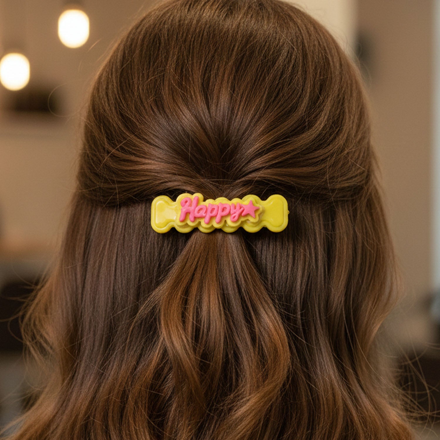 Cute “Happy” Bone-Shaped Snap Hair Clips Set (4 Pc)