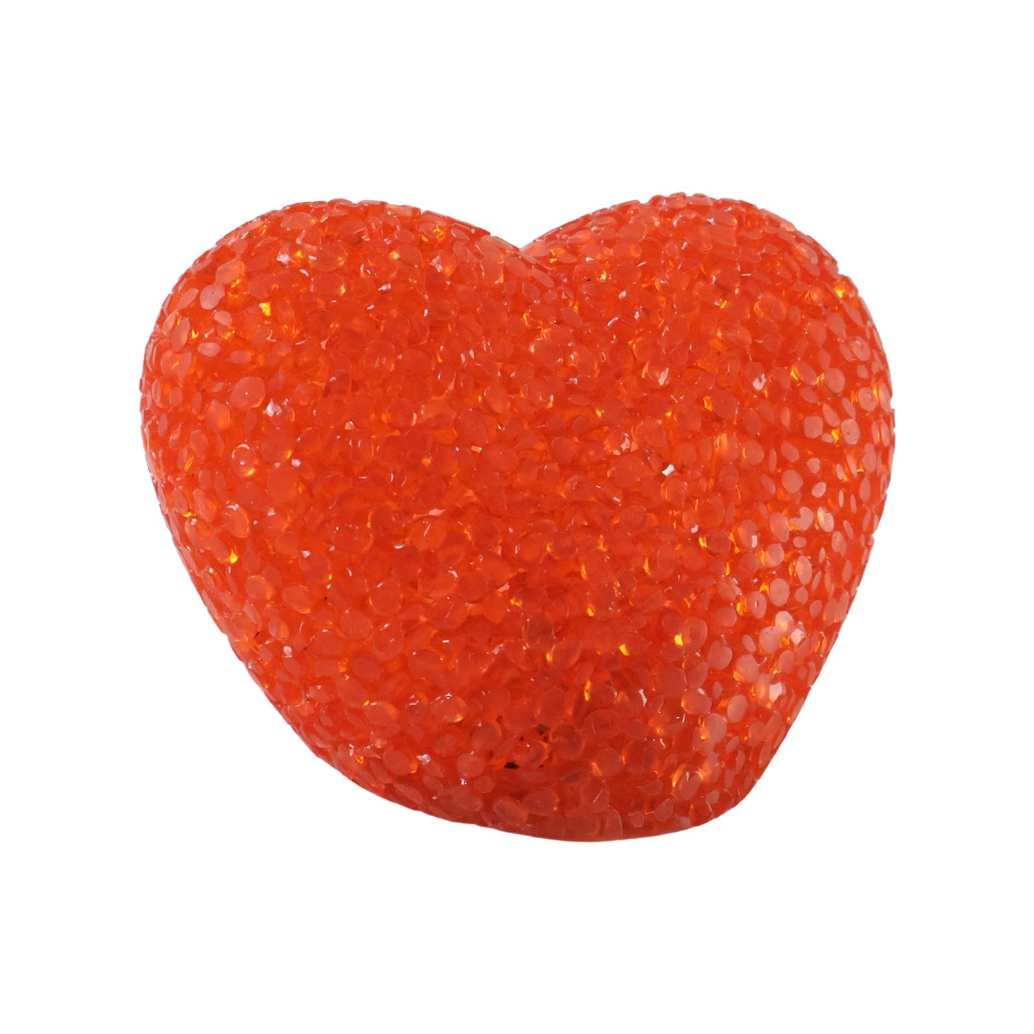 A vibrant orange, textured heart-shaped LED lamp is displayed against a pure white background.