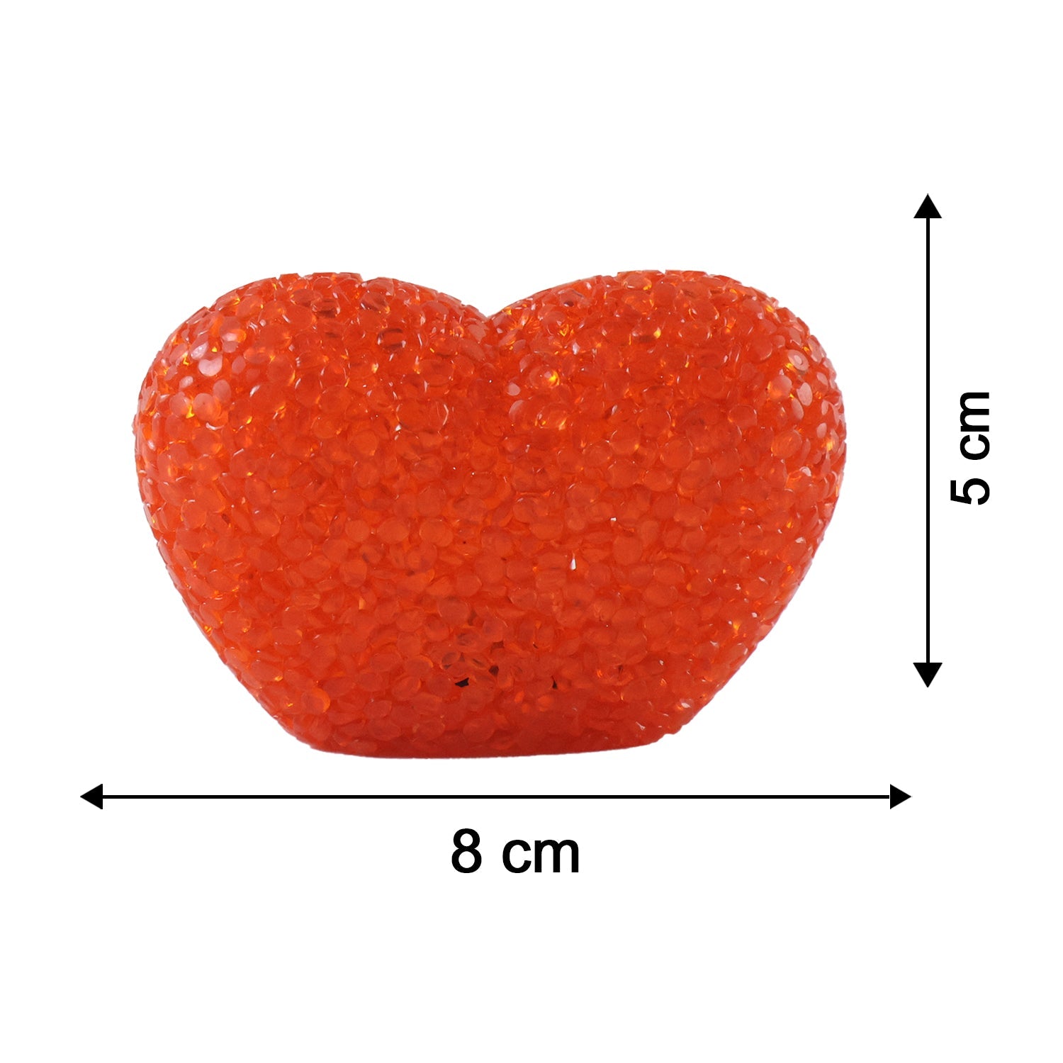 A red heart-shaped crystal texture lamp with dimensions 8 cm width and 5 cm height on a white background.