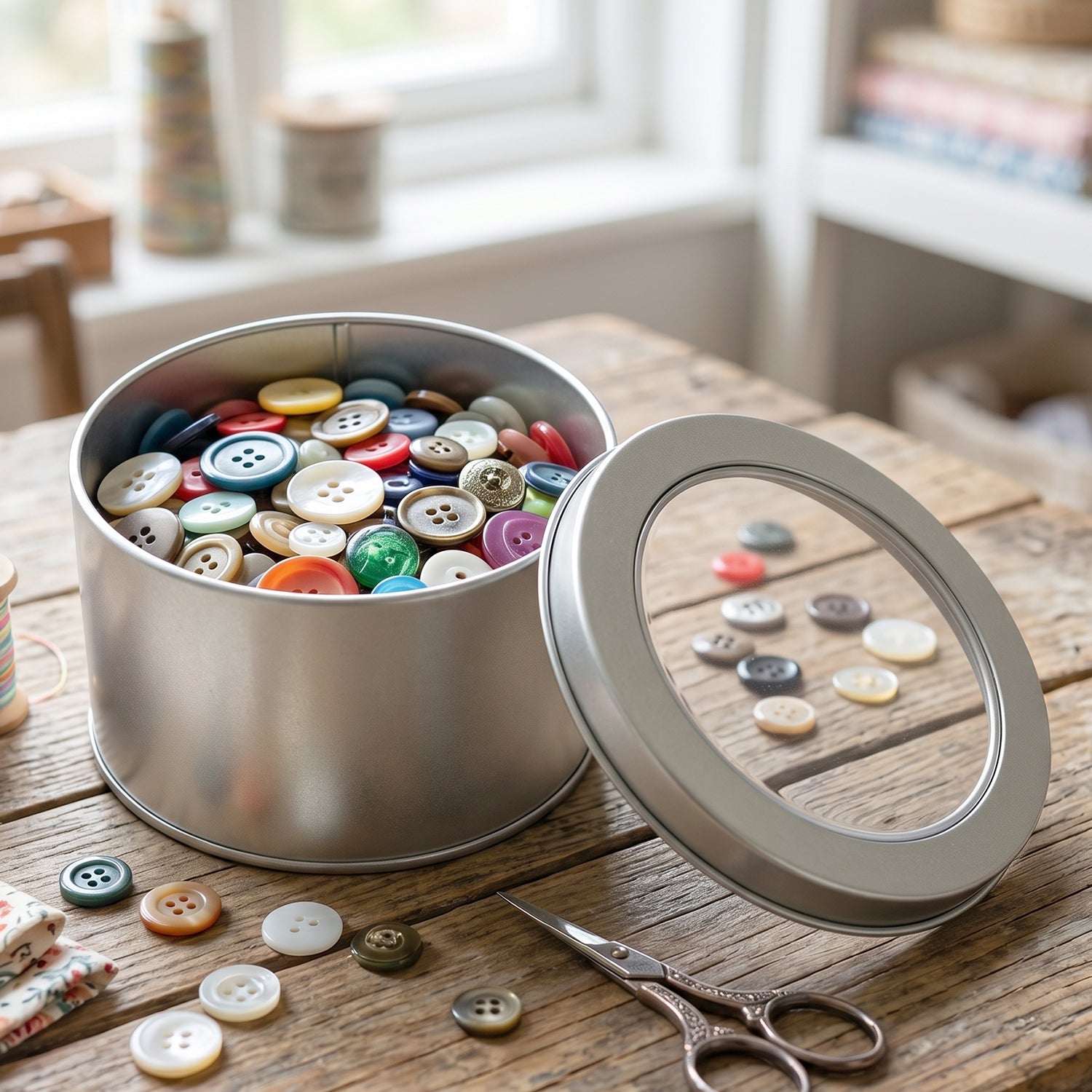 Durable round metal gift box with clear lid, suitable for candies or small accessories.