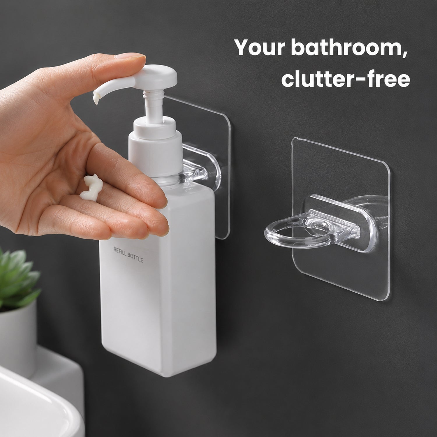 Plastic hooks with reusable mounting adhesive
