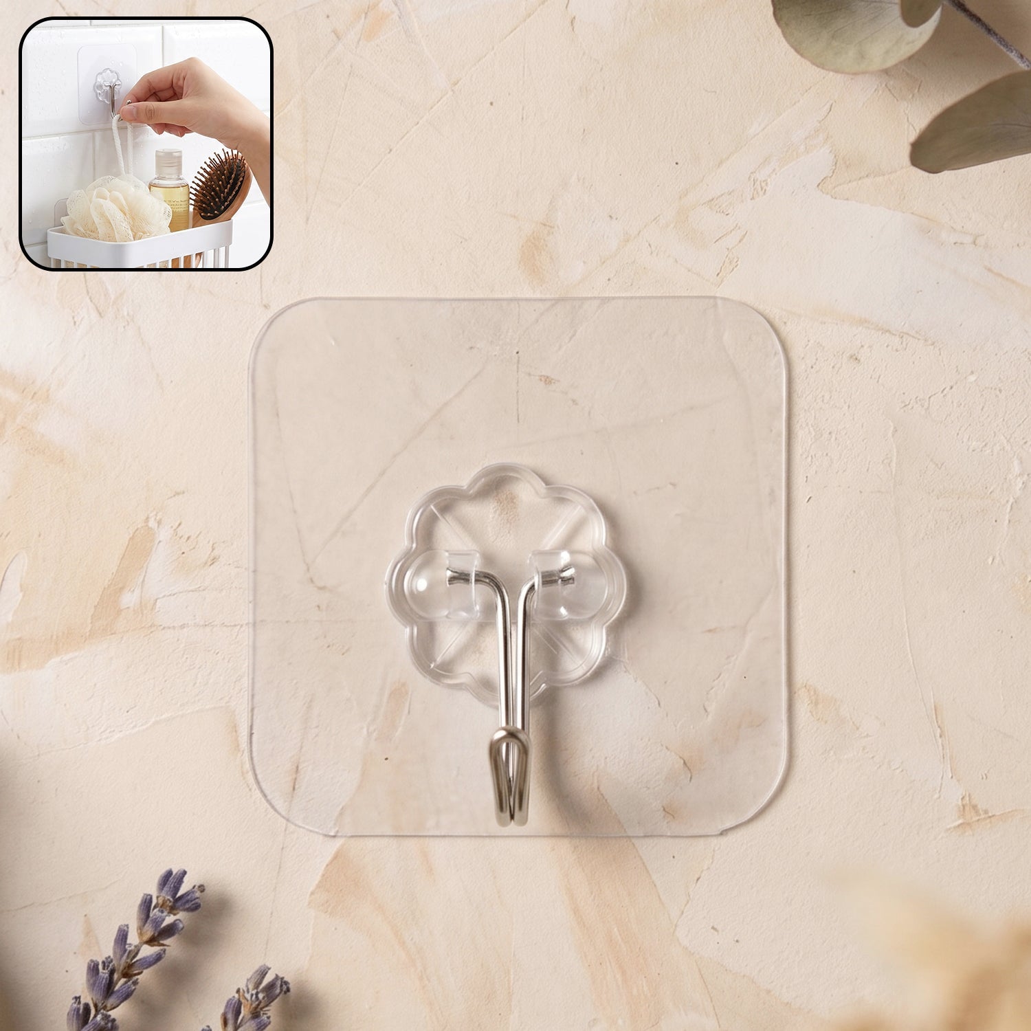 Clear flower-shaped self adhesive wall hook