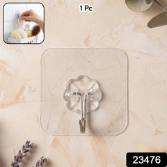 Transparent flower design wall hook on smooth surface