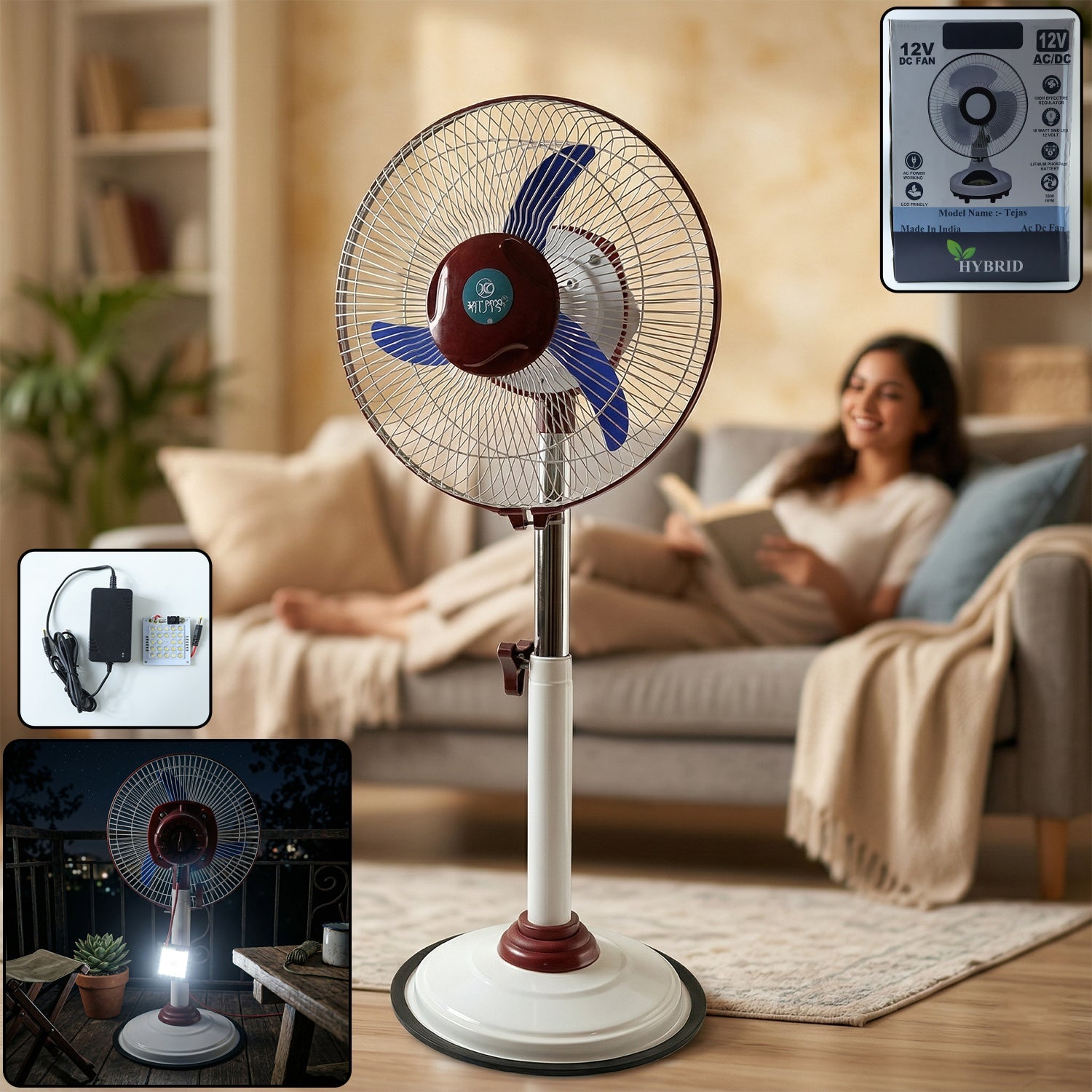 OMEGA 12V Rechargeable Pedestal Fan with LED Light (1 Pc ...