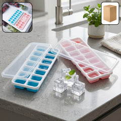 Multipurpose Plastic Ice Cube Tray With Lid (Pack of 2, 14 Grid Each)