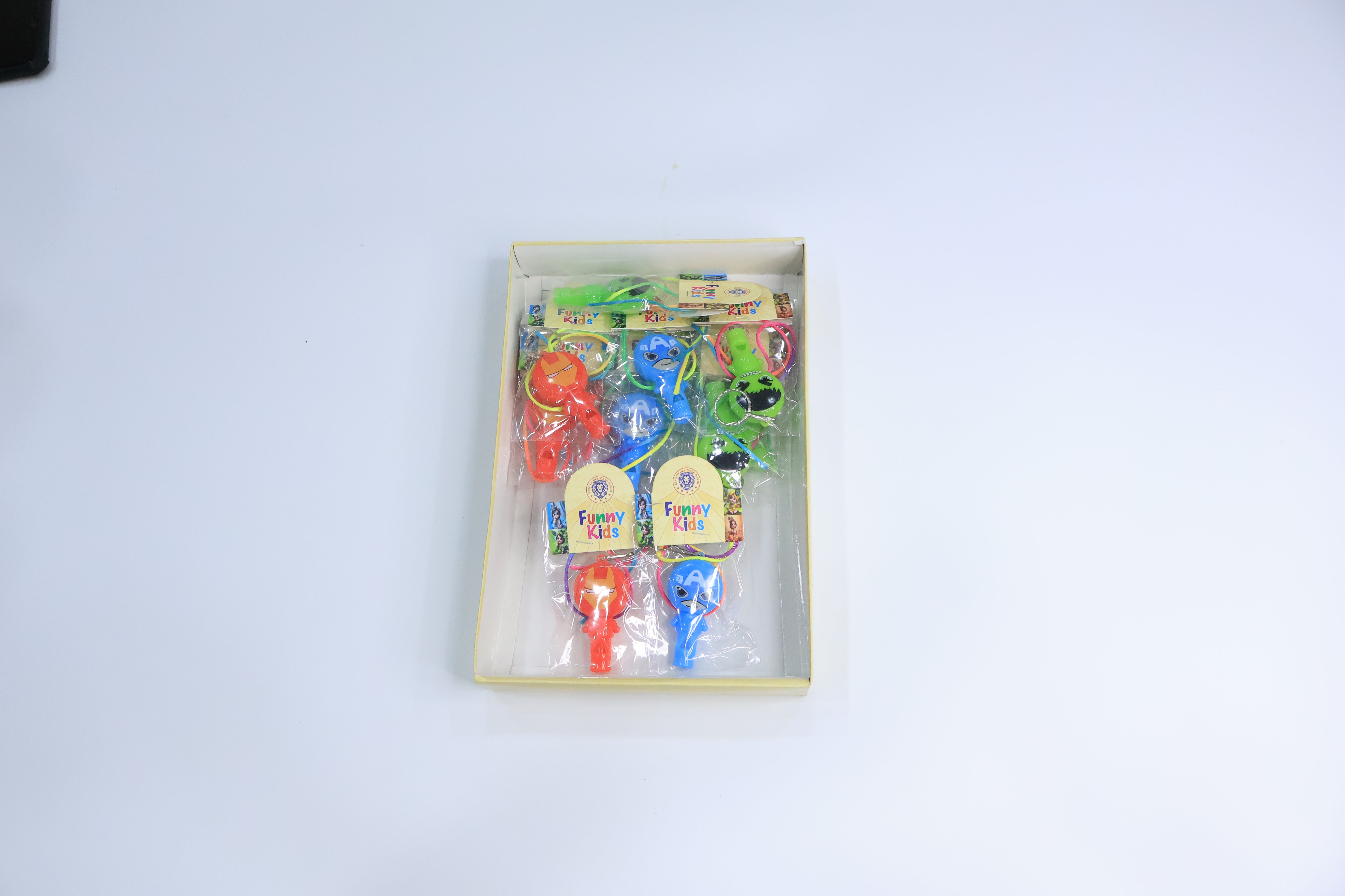 12 Pc Superhero Ironman Whistle Rakhi Set for Kids with Keychain Design and Cartoon Gift Box â€“ Fun Raksha Bandhan Pack