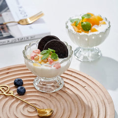 Top view of brown serving dessert bowls set