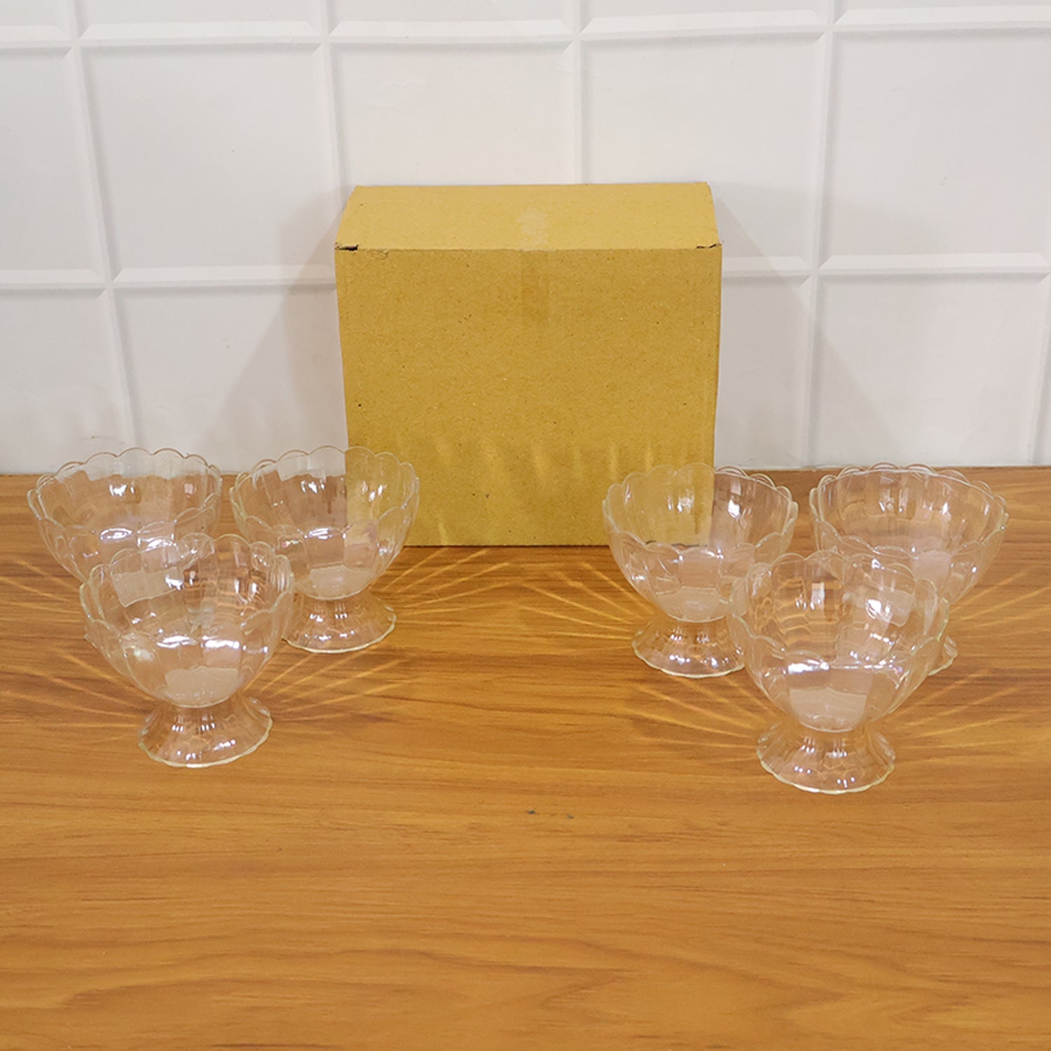 Full set of six brown dessert bowls for serving