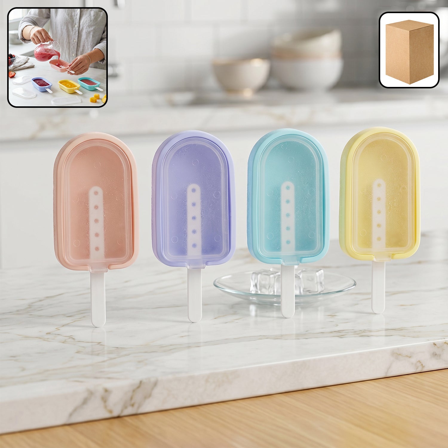 Premium Silicone Popsicle Mold Set with ice cream sticks