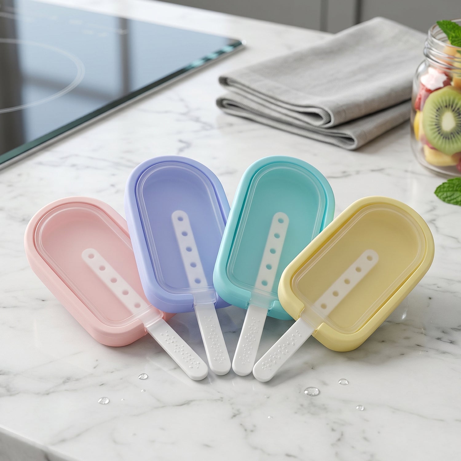 Easy clean silicone ice candy maker molds in kitchen