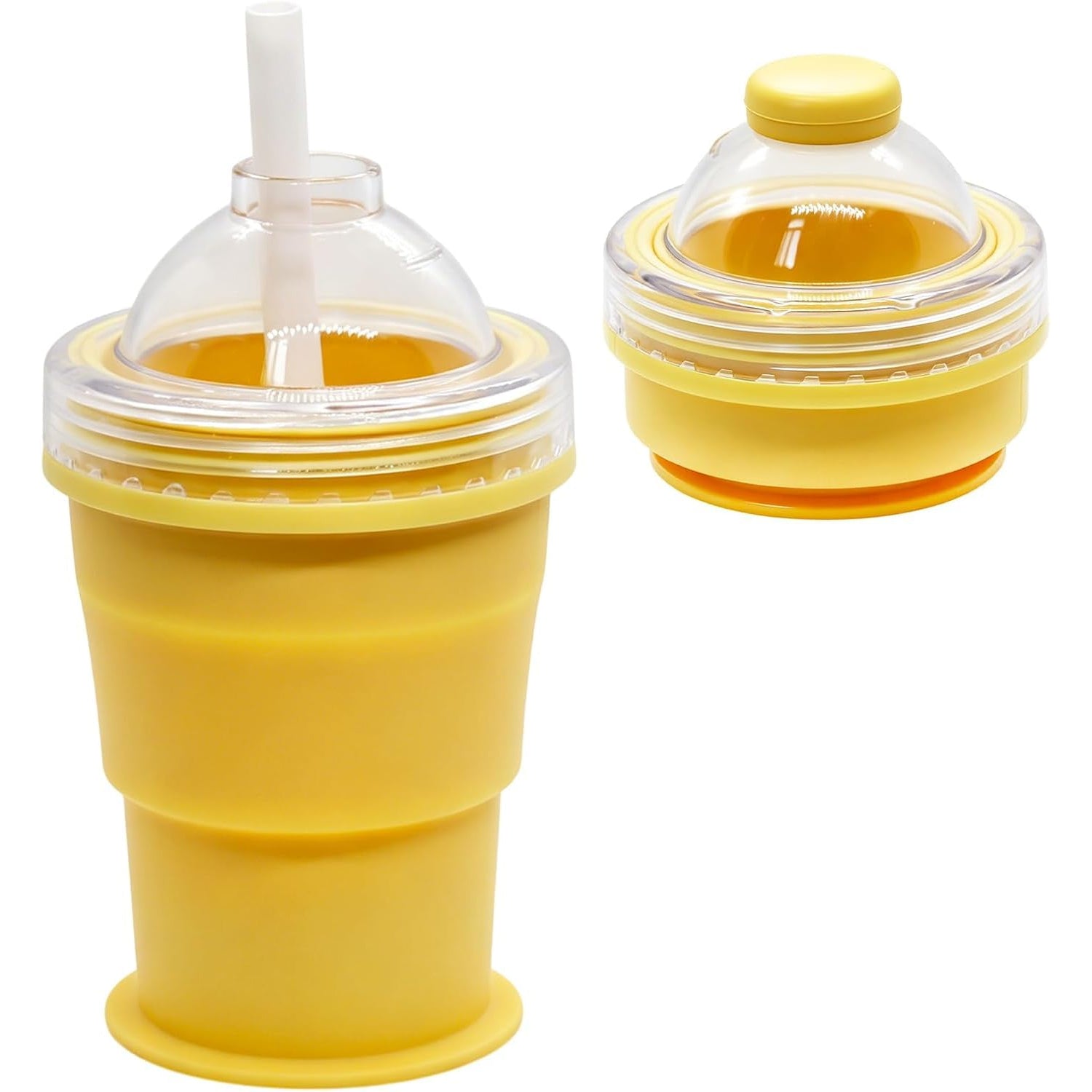 Silicone Foldable Collapsible Travel Cup with Straw and Dome Lid (1 Pc)