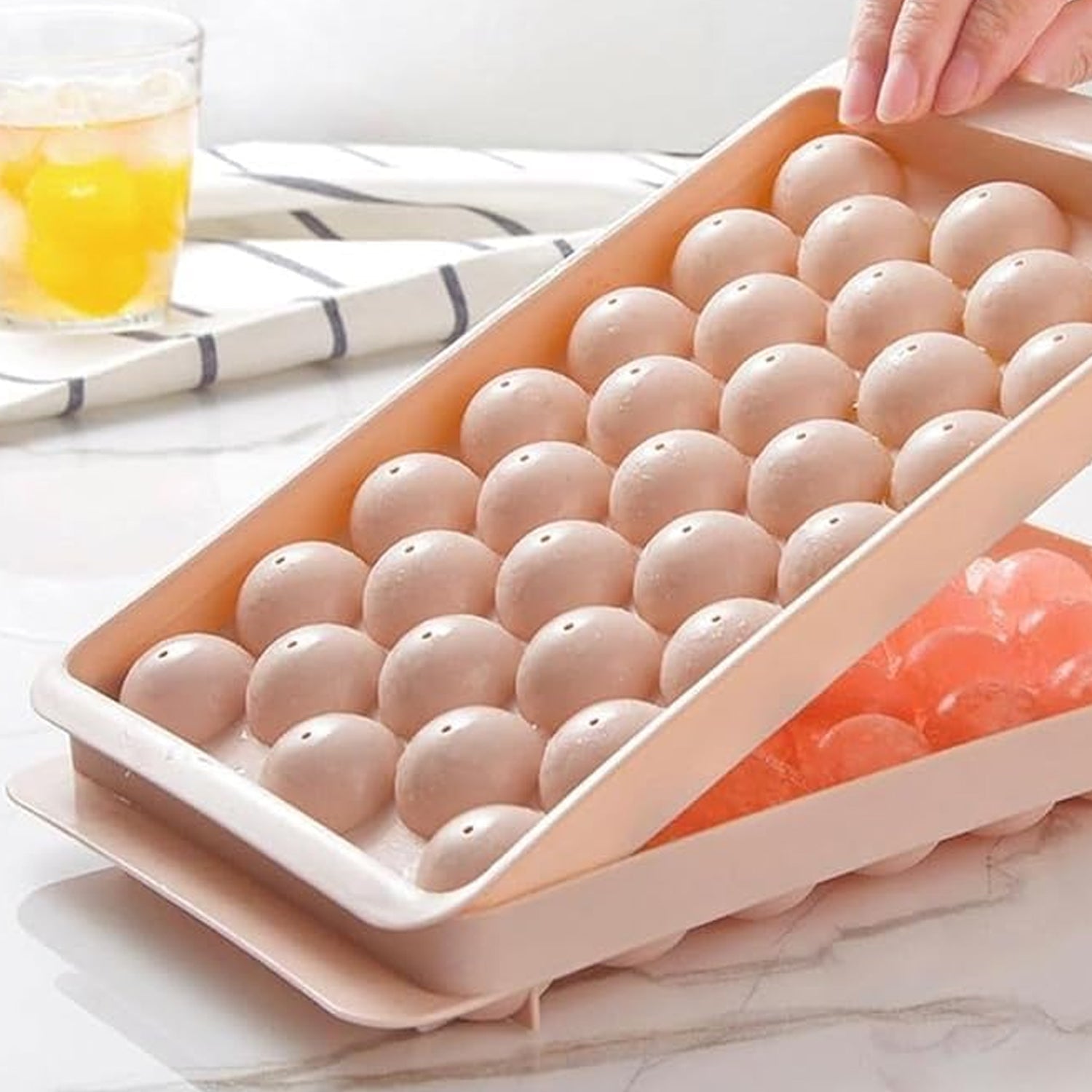 Plastic Ball Ice Cube Tray With Lid (1 Pc, 33 Grid)