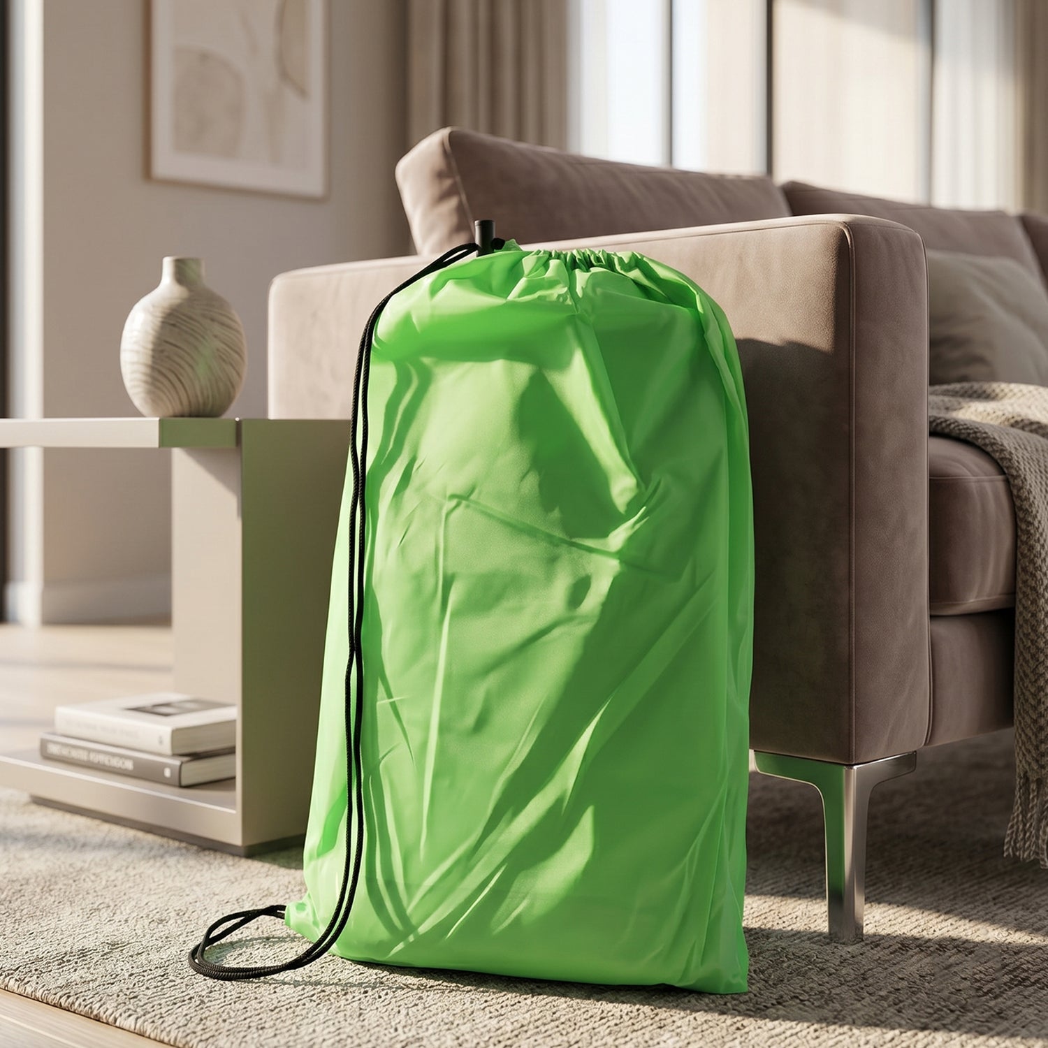 Inflatable air lounger with a drink in its side pocket