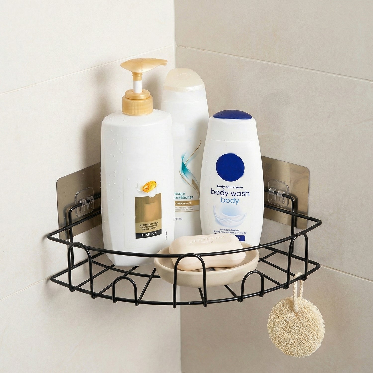 Iron Shower Caddy Corner storage shelves detail