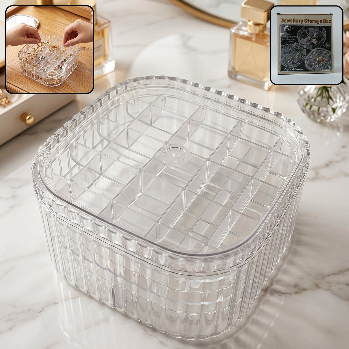 Transparent Jewellery Storage Box 3 Layer Multi Compartment Organizer (1 Pc)