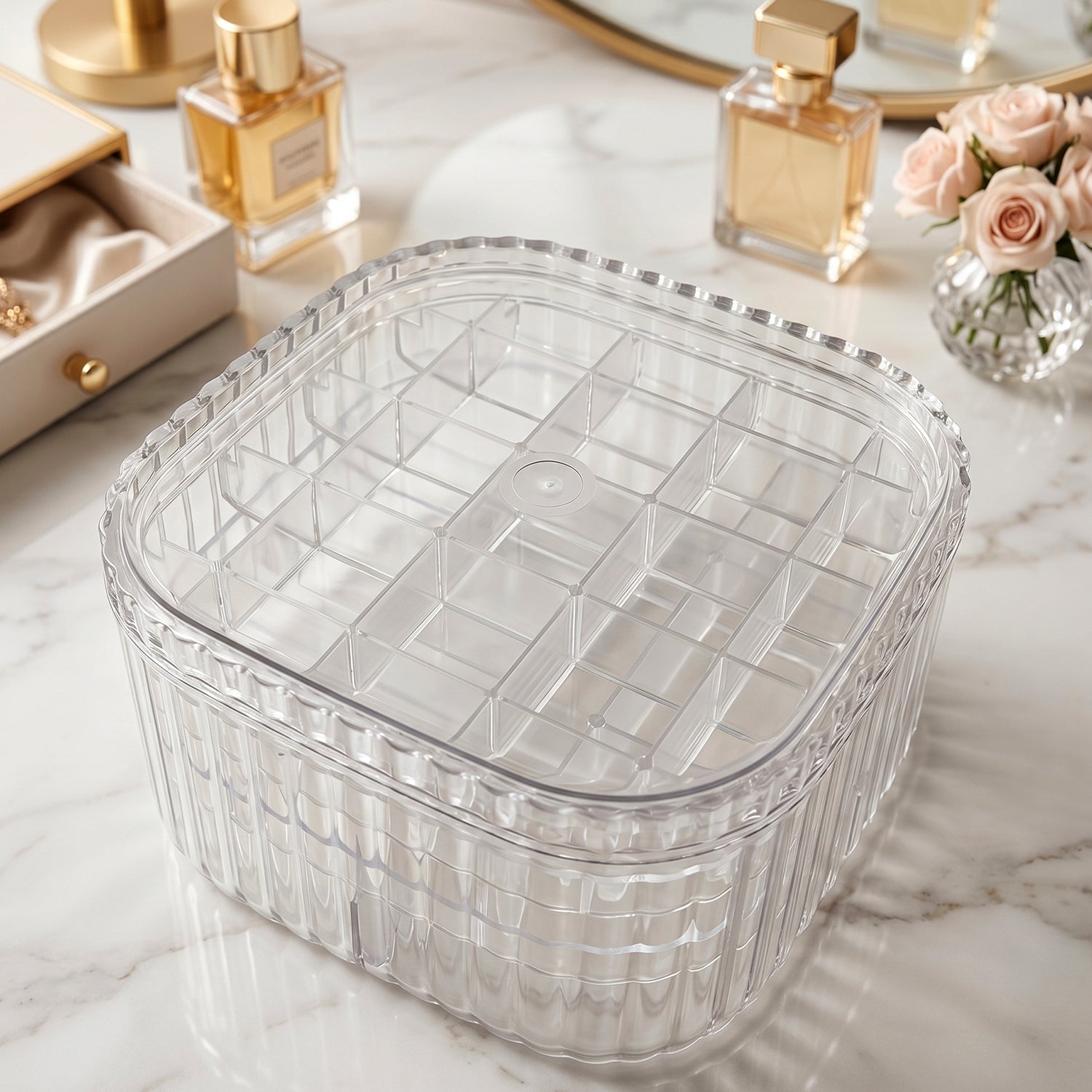 Transparent Jewellery Storage Box 3 Layer Multi Compartment Organizer (1 Pc)