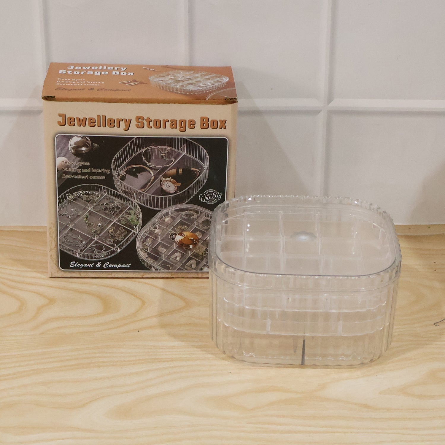 Transparent Jewellery Storage Box 3 Layer Multi Compartment Organizer (1 Pc)